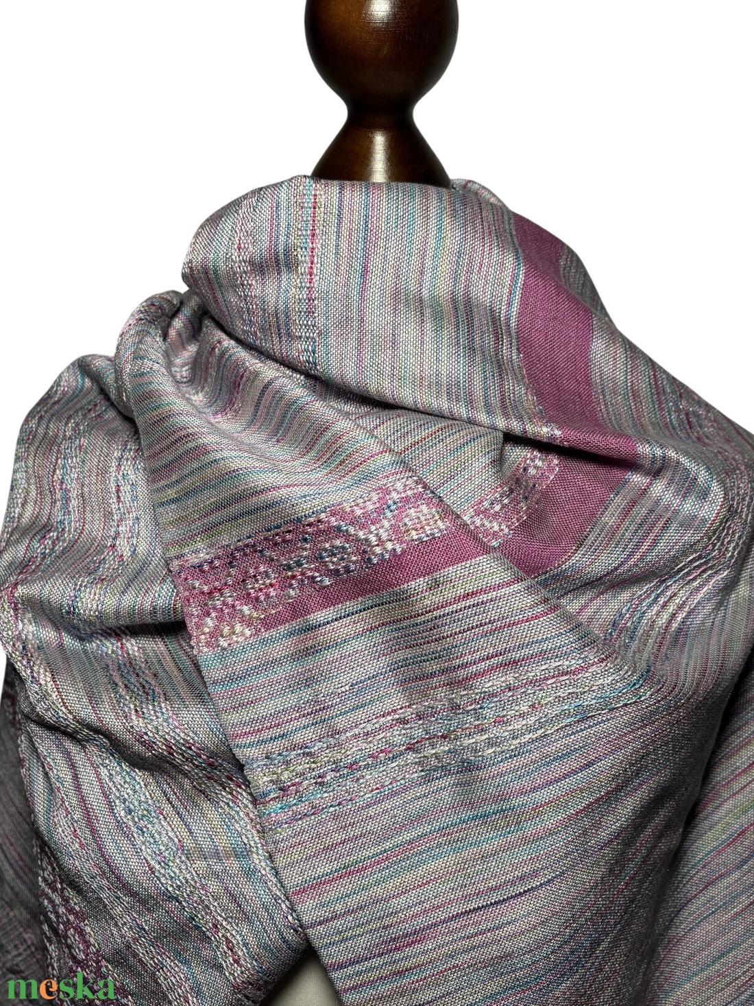 Kézzel Szőtt Rózsaszín - Zöld átmenetes Merinó Gyapjú és Selyem Kendő - ruha & divat - sál, sapka, kendő - kendő - Meska.hu