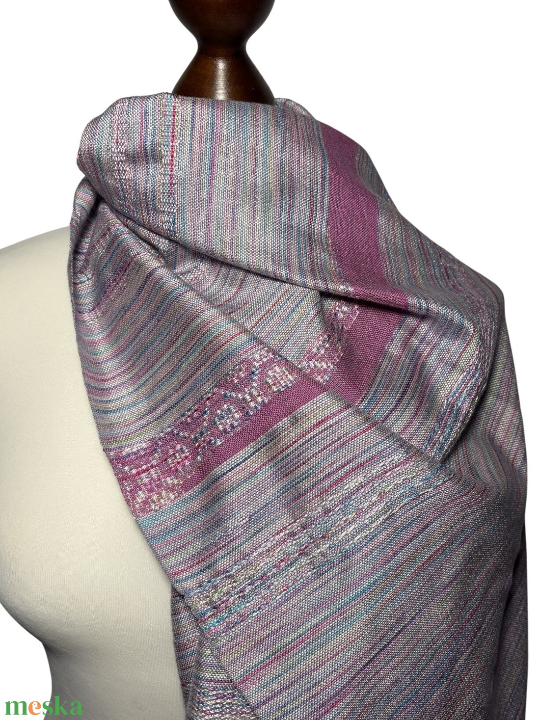 Kézzel Szőtt Rózsaszín - Zöld átmenetes Merinó Gyapjú és Selyem Kendő - ruha & divat - sál, sapka, kendő - kendő - Meska.hu