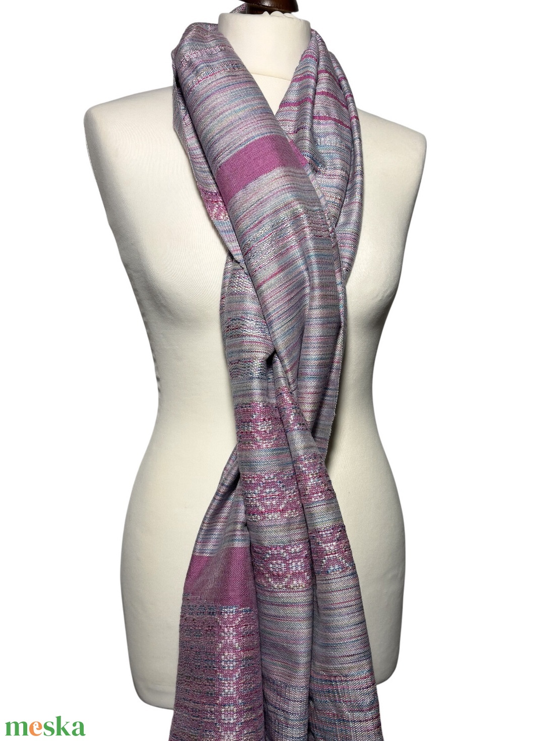 Kézzel Szőtt Rózsaszín - Zöld átmenetes Merinó Gyapjú és Selyem Kendő - ruha & divat - sál, sapka, kendő - kendő - Meska.hu