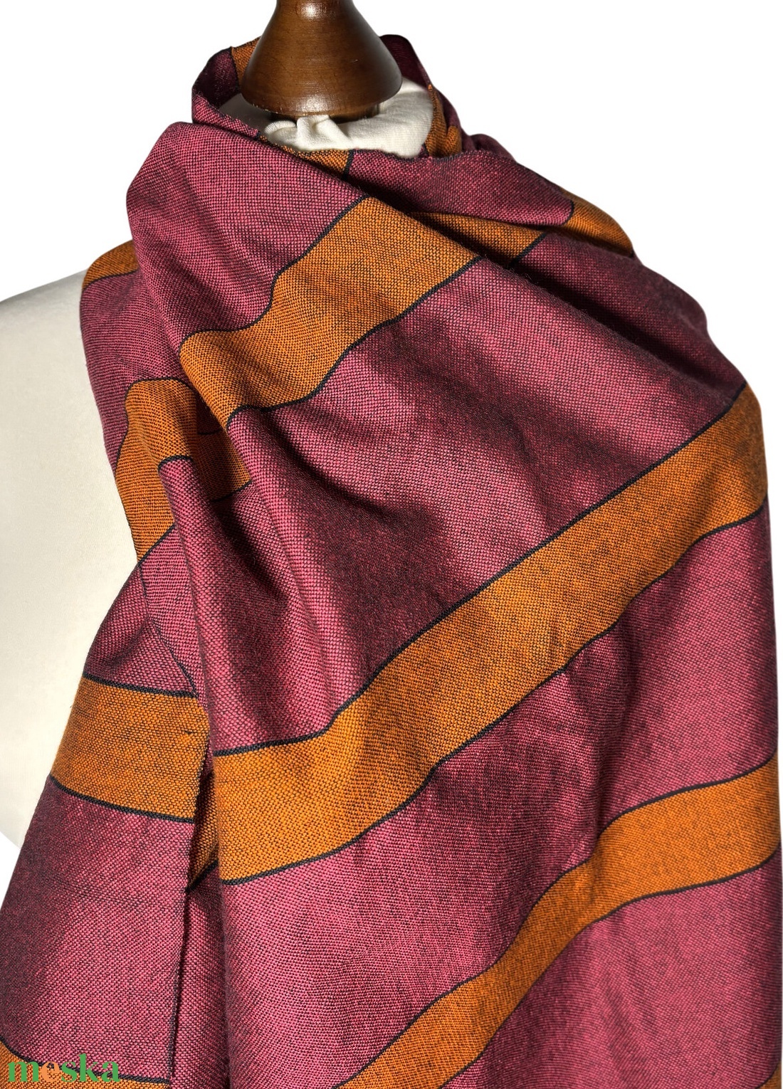 Kézzel szőtt csíkos Pink Narancs Merino Kendő - ruha & divat - sál, sapka, kendő - kendő - Meska.hu