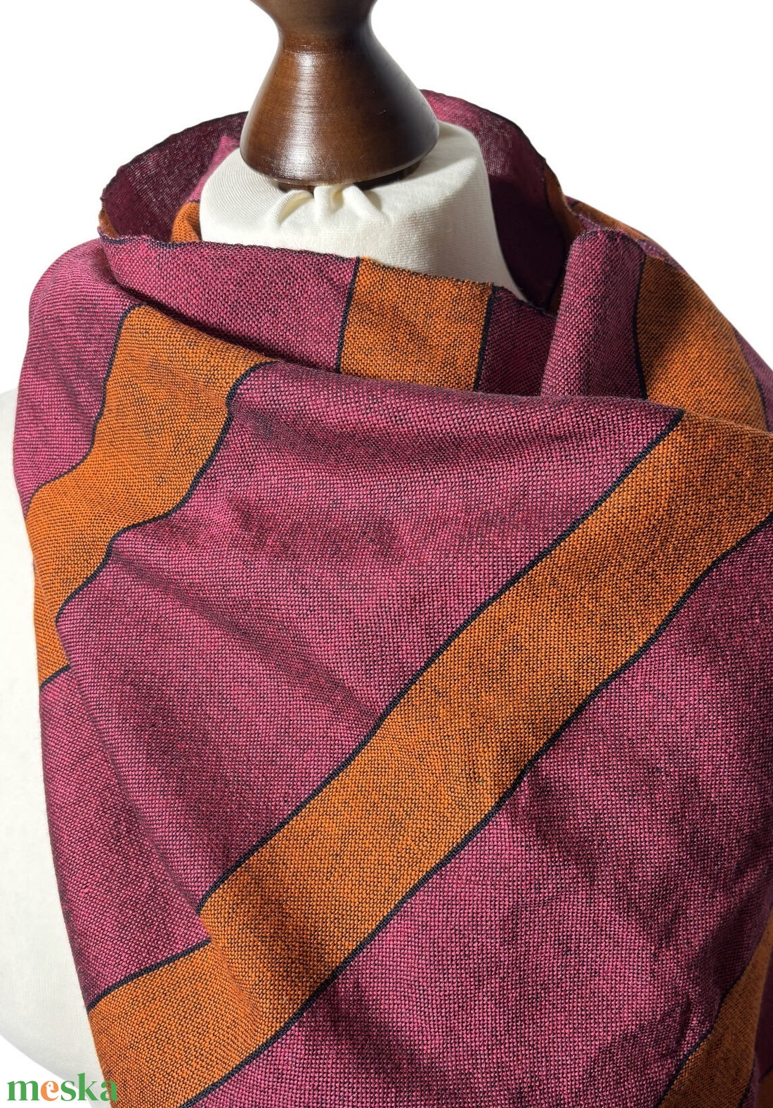 Kézzel szőtt csíkos Pink Narancs Merino Kendő - ruha & divat - sál, sapka, kendő - kendő - Meska.hu