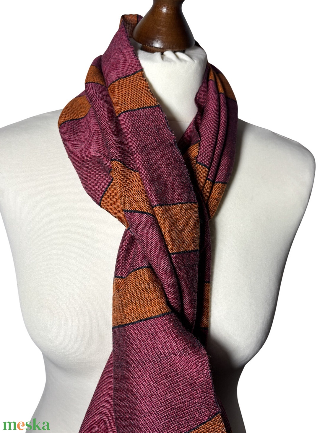 Kézzel szőtt csíkos Pink Narancs Merino Kendő - ruha & divat - sál, sapka, kendő - kendő - Meska.hu