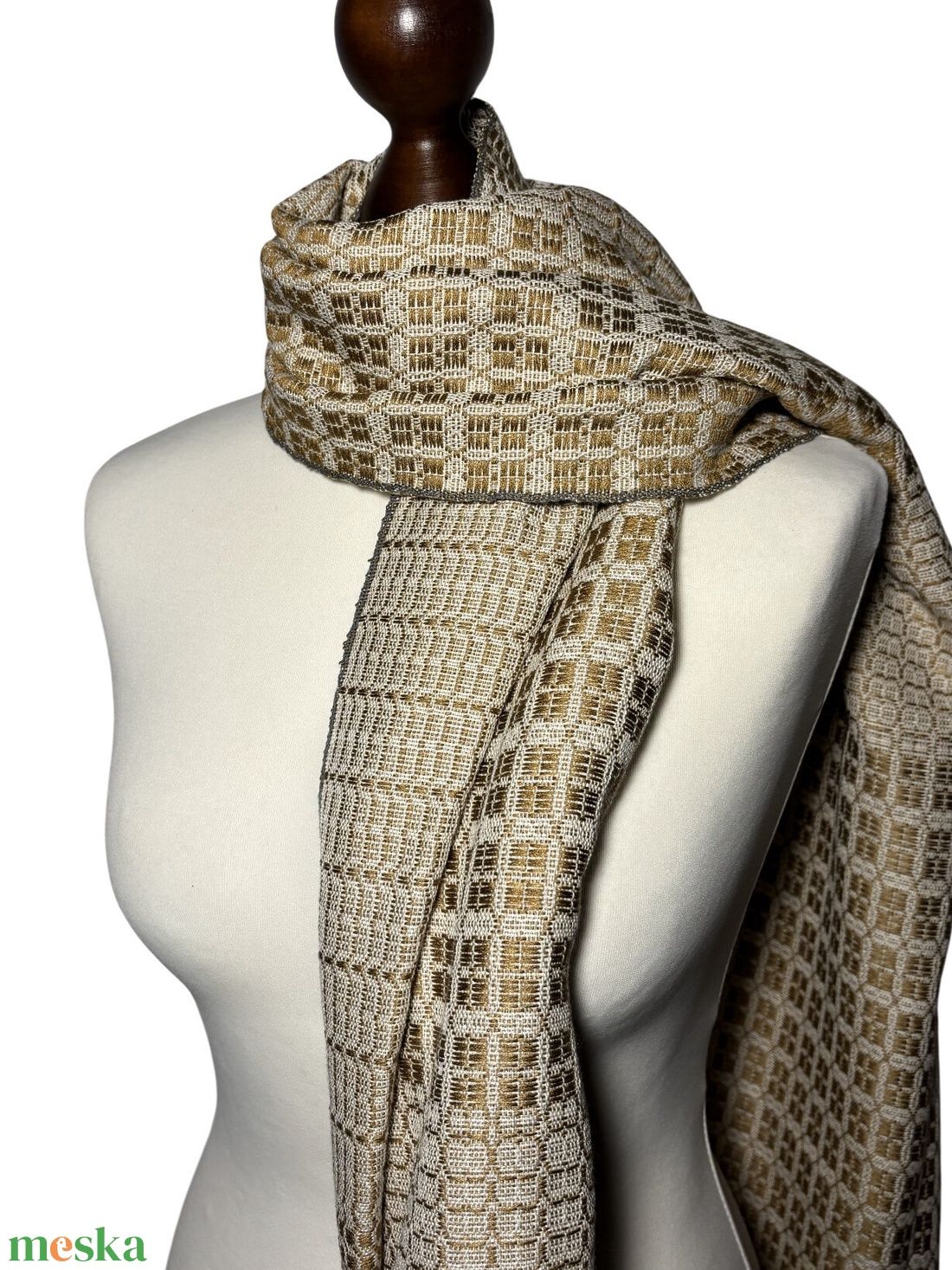 Kézzel szőtt Arany - Fehér Selyem Kendő - ruha & divat - sál, sapka, kendő - kendő - Meska.hu