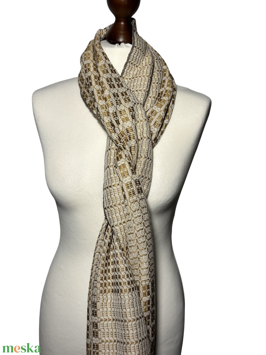 Kézzel szőtt Arany - Fehér Selyem Kendő - ruha & divat - sál, sapka, kendő - kendő - Meska.hu