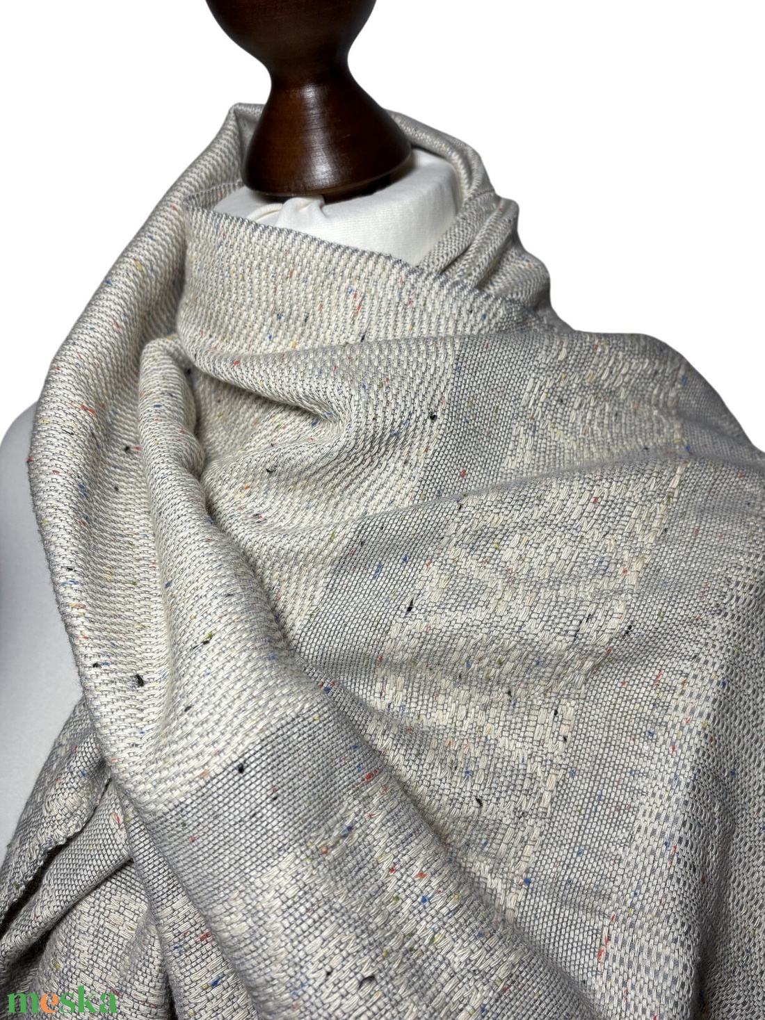 Kézzel szőtt elegáns Bézs Pamut Kendő - ruha & divat - sál, sapka, kendő - kendő - Meska.hu