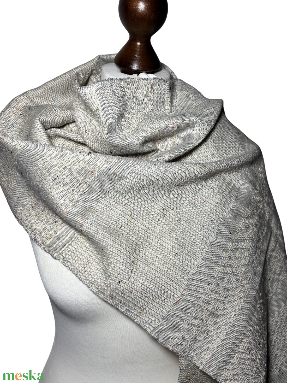 Kézzel szőtt elegáns Bézs Pamut Kendő - ruha & divat - sál, sapka, kendő - kendő - Meska.hu