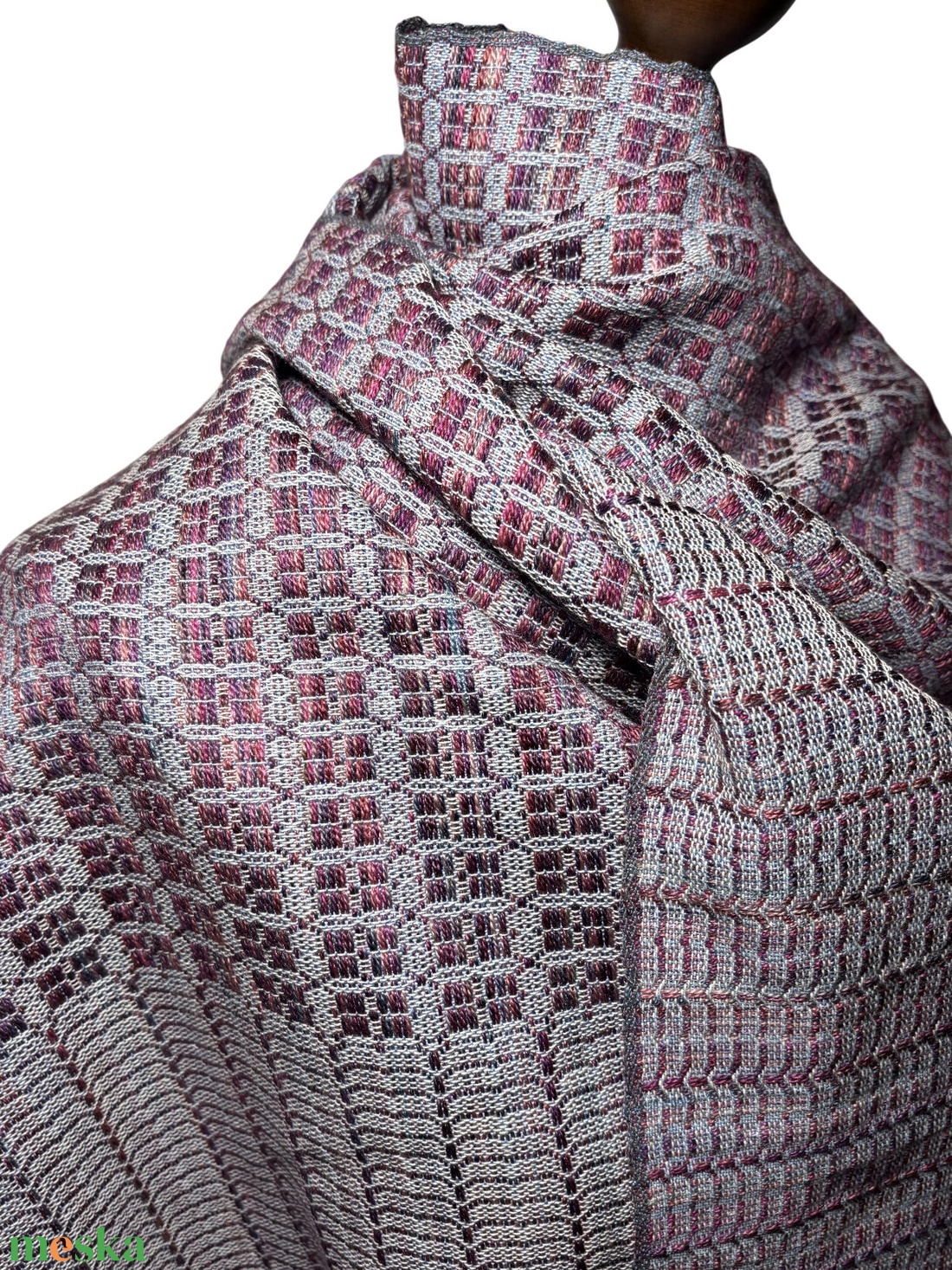 Kézzel Szőtt Lila Merinó Gyapjú és Selyem Kendő, leheletnyi rózsaszínnel - ruha & divat - sál, sapka, kendő - kendő - Meska.hu