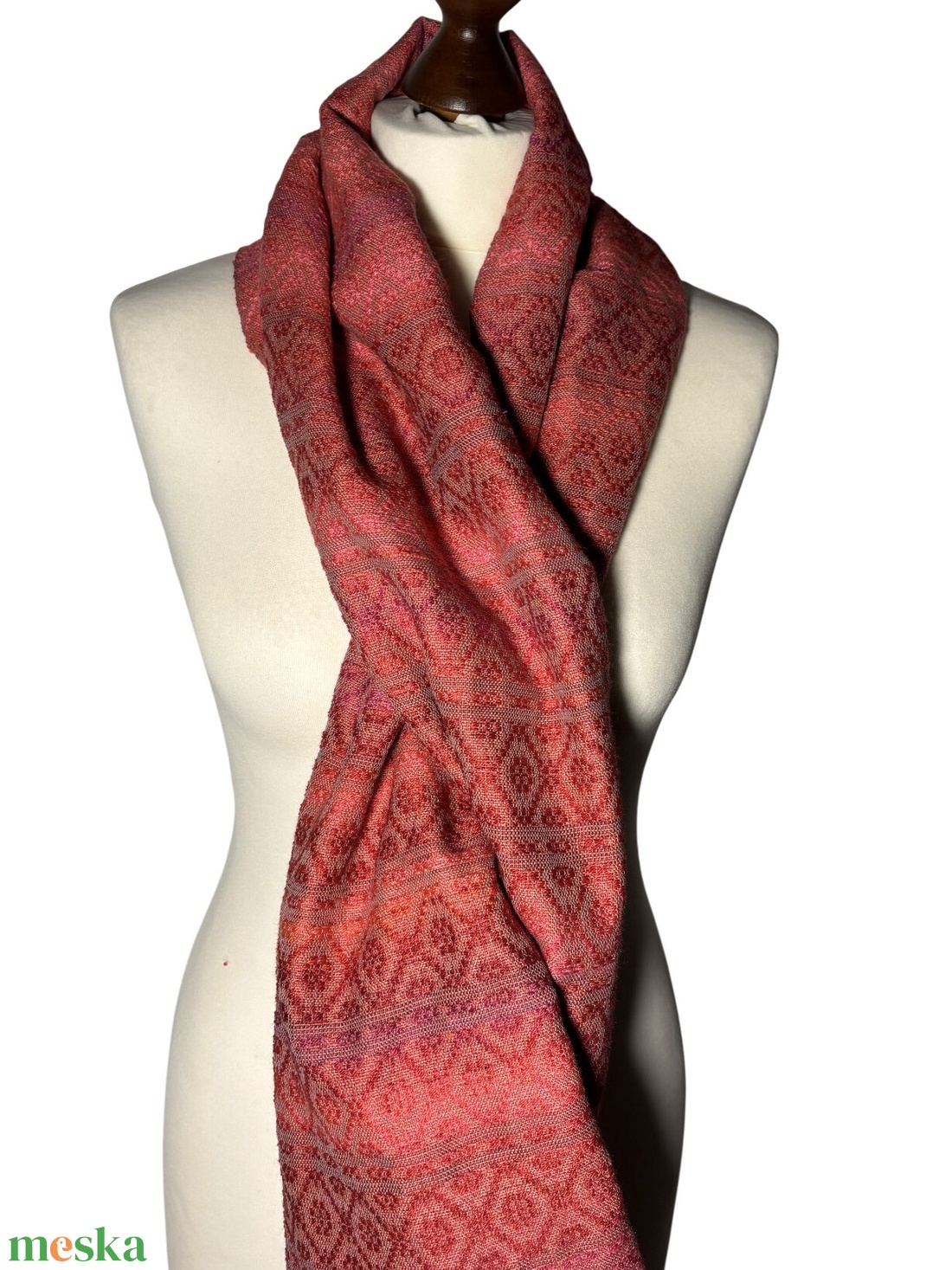 Kézzel szőtt Málna színátmenetes Merinó Kashmir Rózsa rost Selyem Kendő - ruha & divat - sál, sapka, kendő - kendő - Meska.hu