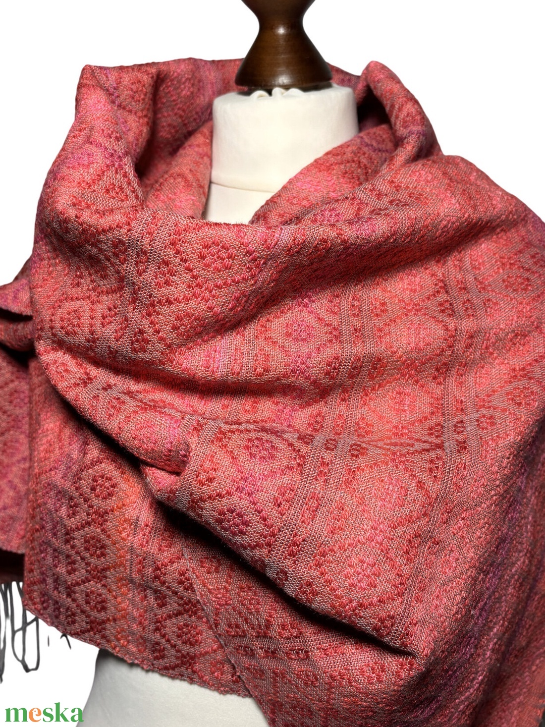 Kézzel szőtt Málna színátmenetes Merinó Kashmir Rózsa rost Selyem Kendő - ruha & divat - sál, sapka, kendő - kendő - Meska.hu