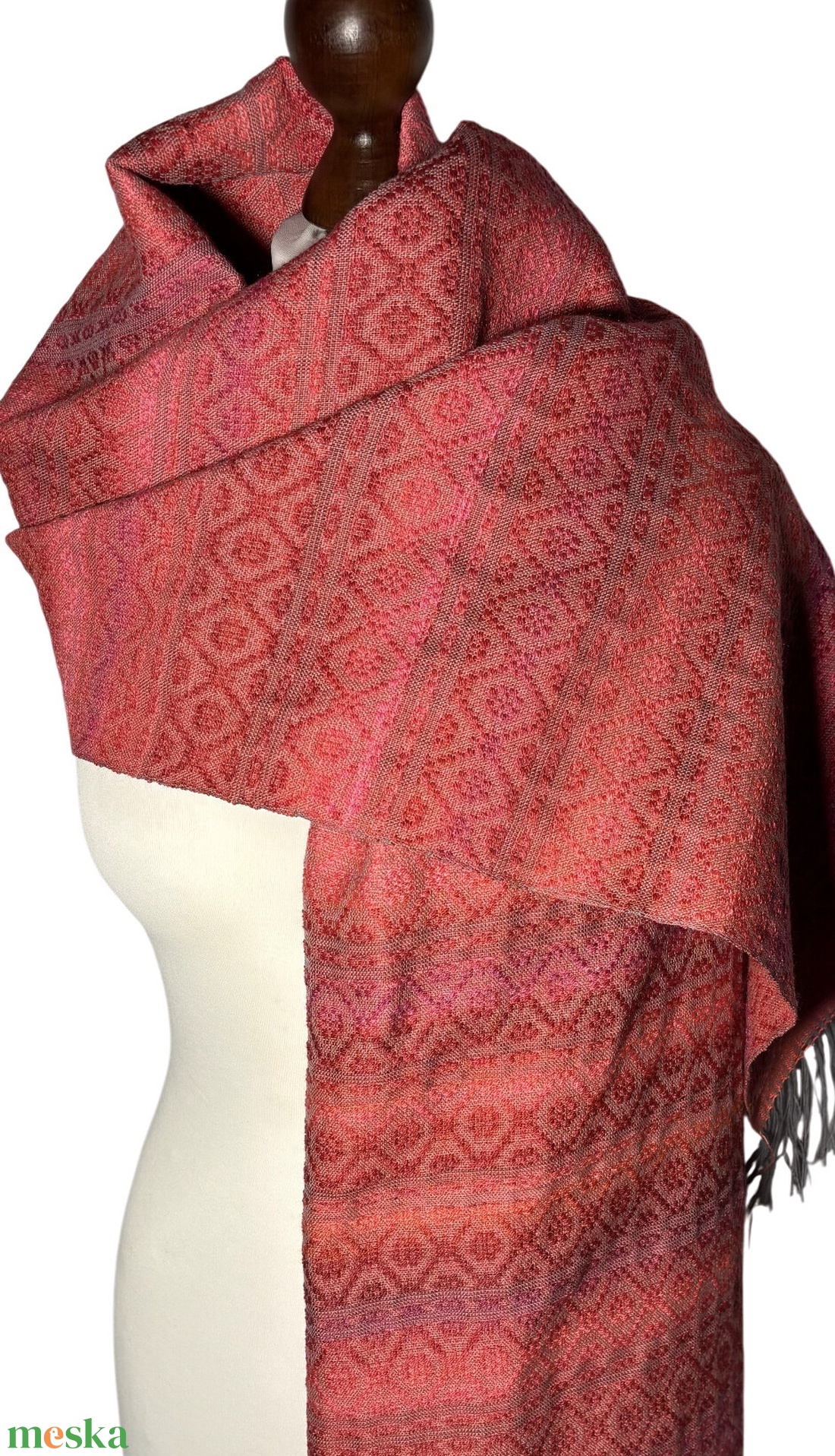 Kézzel szőtt Málna színátmenetes Merinó Kashmir Rózsa rost Selyem Kendő - ruha & divat - sál, sapka, kendő - kendő - Meska.hu