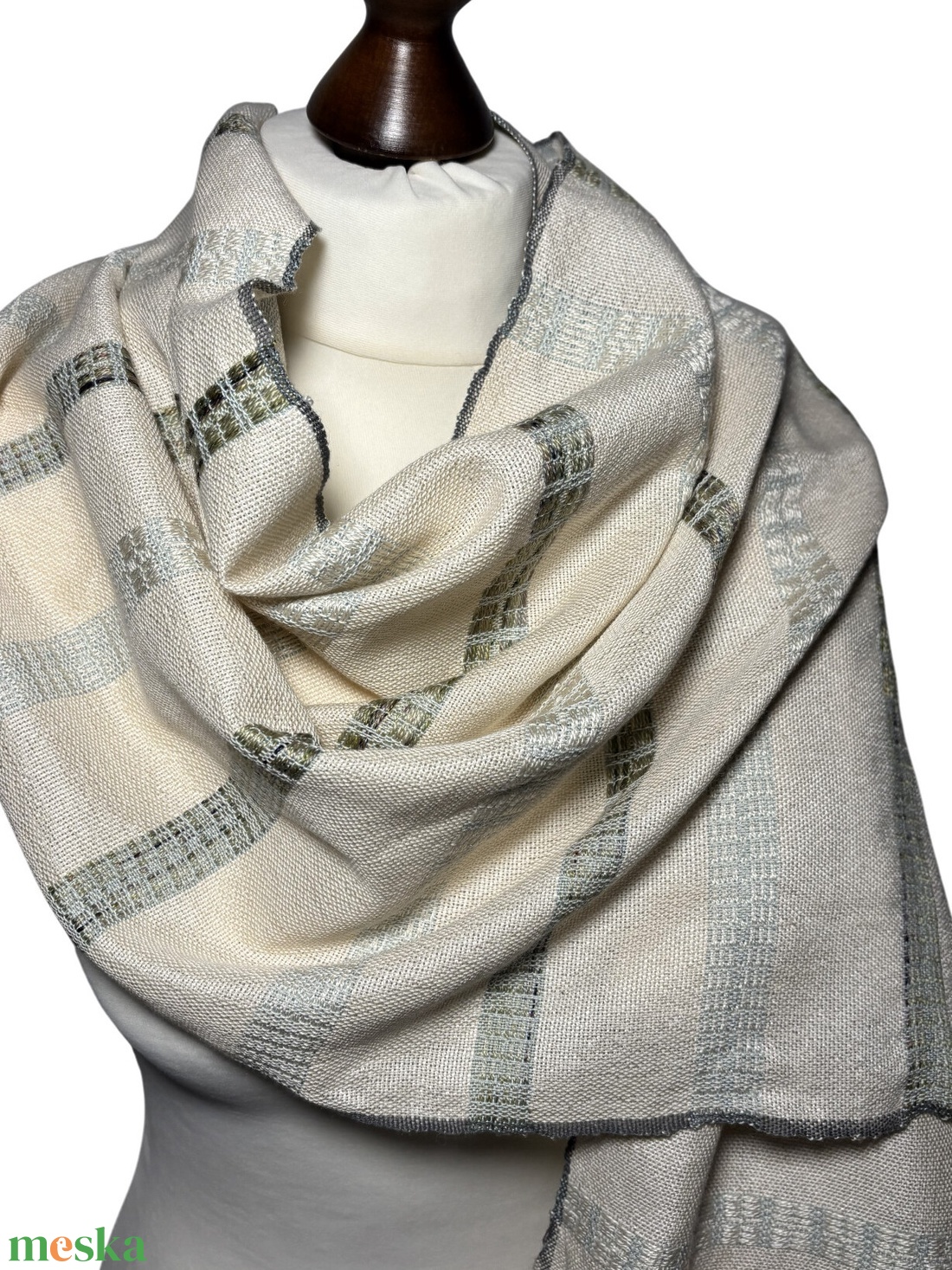 Kézzel szőtt rusztikus Mulberry Selyem - Merinó Nyers Zöld Kendő - ruha & divat - sál, sapka, kendő - kendő - Meska.hu