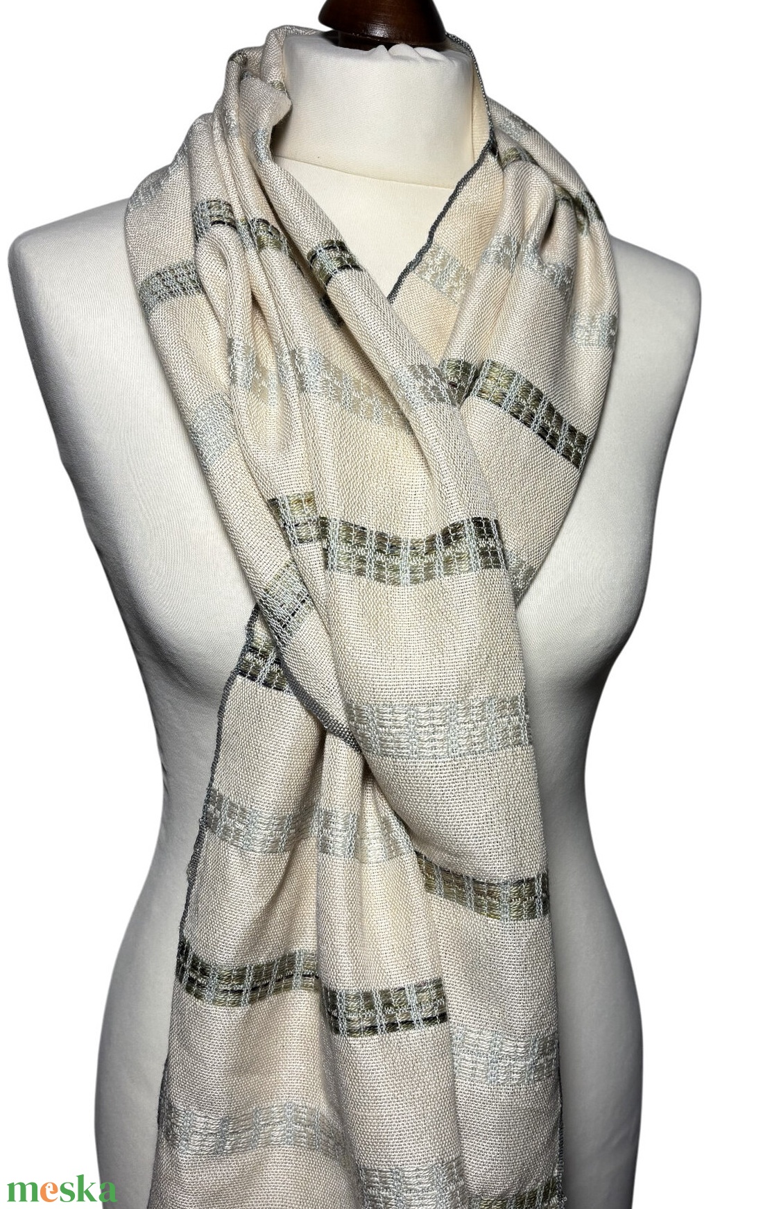 Kézzel szőtt rusztikus Mulberry Selyem - Merinó Nyers Zöld Kendő - ruha & divat - sál, sapka, kendő - kendő - Meska.hu