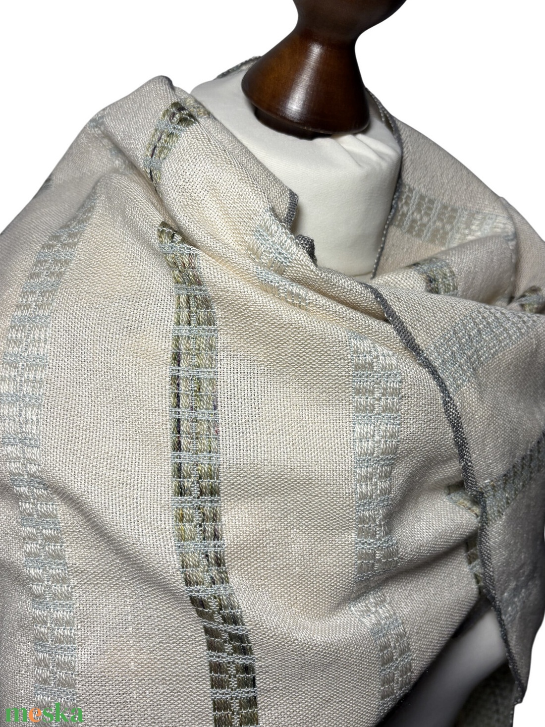 Kézzel szőtt rusztikus Mulberry Selyem - Merinó Nyers Zöld Kendő - ruha & divat - sál, sapka, kendő - kendő - Meska.hu