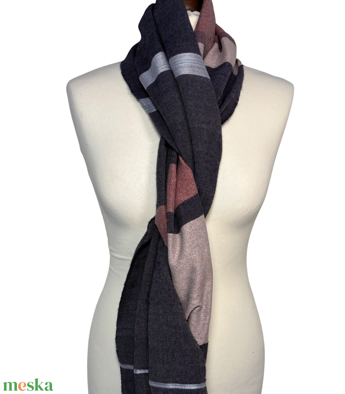 Kézzel Szőtt Merinó�Selyem Kendő Yak Gyapjúval, Lila�Rózsaszín Csíkos Vállkendő, Kézműves Prémium Sál - ruha & divat - sál, sapka, kendő - kendő - Meska.hu