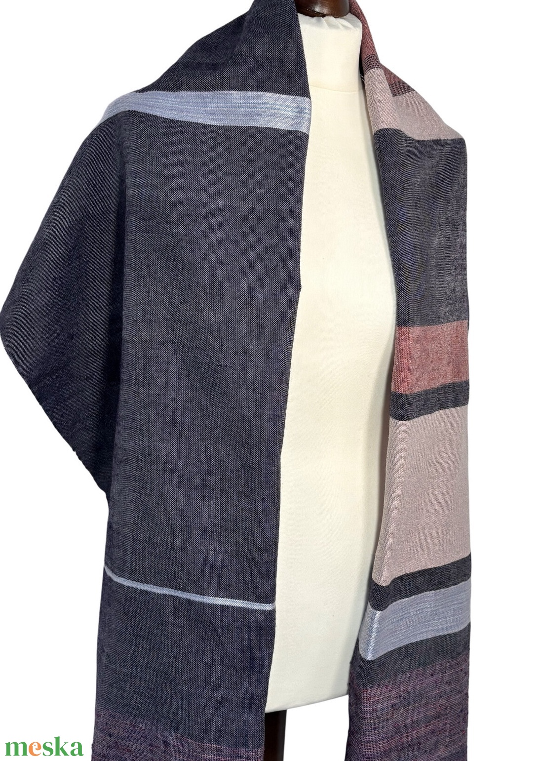 Kézzel Szőtt Merinó�Selyem Kendő Yak Gyapjúval, Lila�Rózsaszín Csíkos Vállkendő, Kézműves Prémium Sál - ruha & divat - sál, sapka, kendő - kendő - Meska.hu