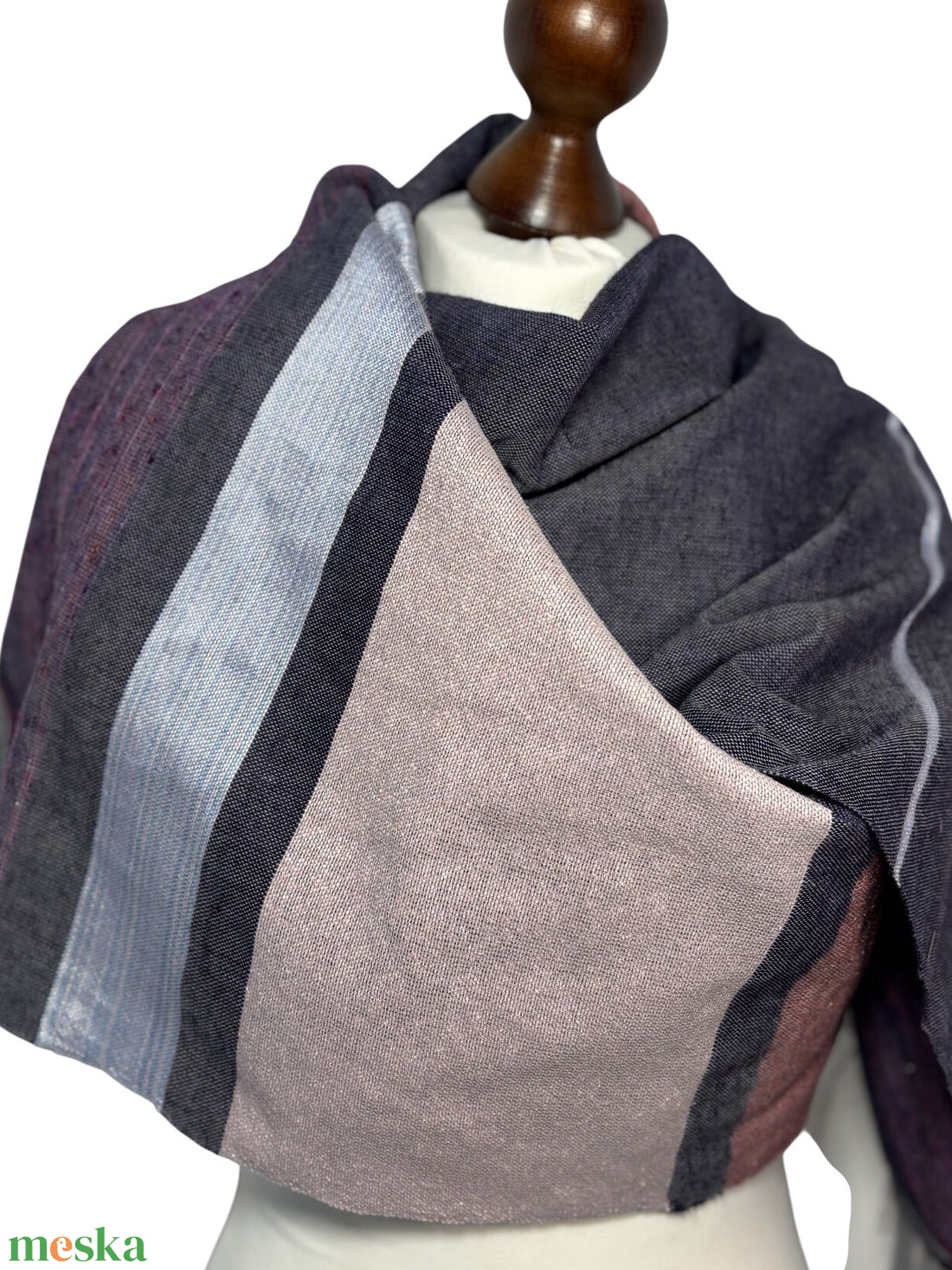 Kézzel Szőtt Merinó�Selyem Kendő Yak Gyapjúval, Lila�Rózsaszín Csíkos Vállkendő, Kézműves Prémium Sál - ruha & divat - sál, sapka, kendő - kendő - Meska.hu