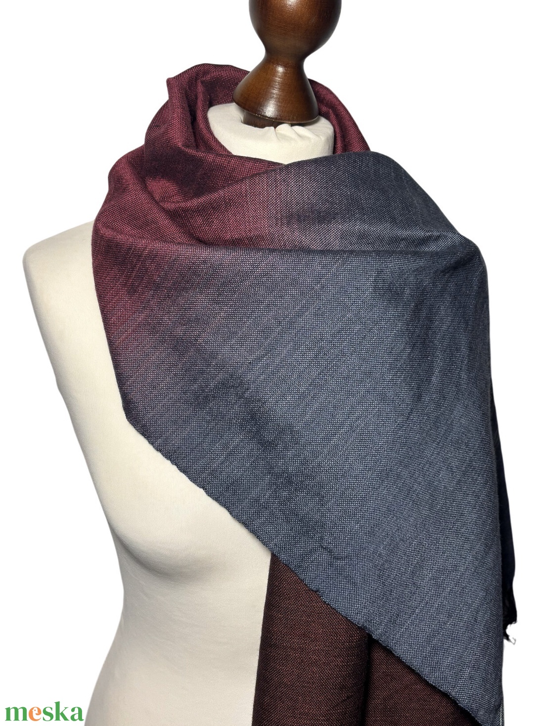 Kézzel szőtt Ezüst Bordó Barna Merinó Kendő - ruha & divat - sál, sapka, kendő - kendő - Meska.hu