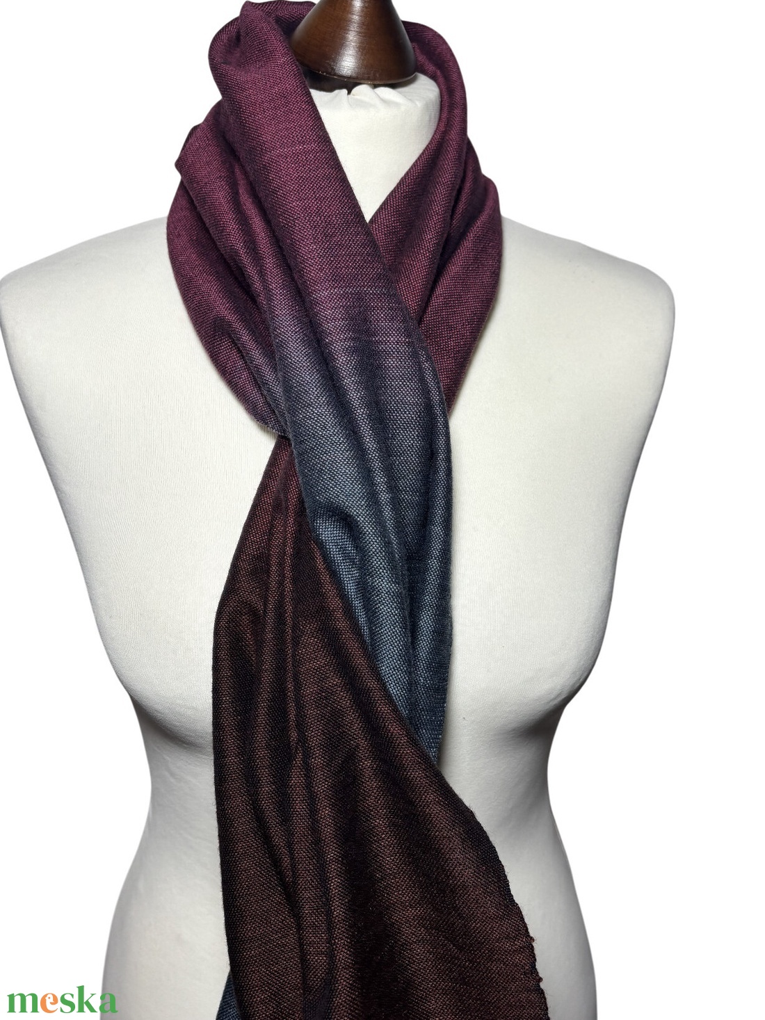 Kézzel szőtt Ezüst Bordó Barna Merinó Kendő - ruha & divat - sál, sapka, kendő - kendő - Meska.hu