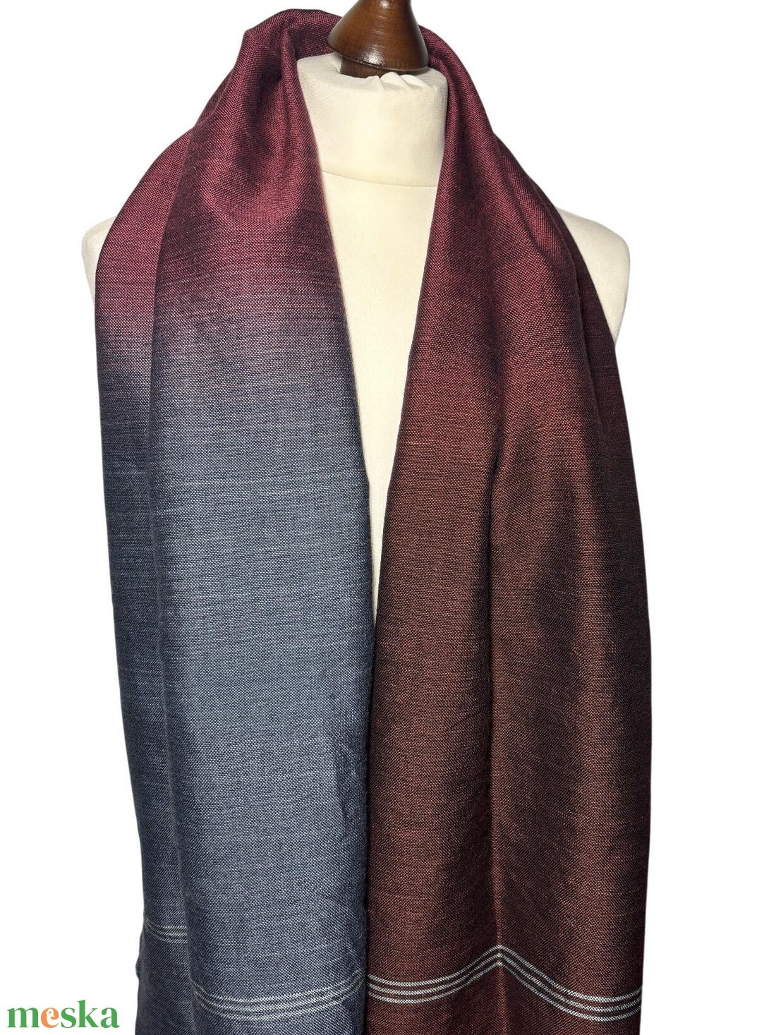 Kézzel szőtt Ezüst Bordó Barna Merinó Kendő - ruha & divat - sál, sapka, kendő - kendő - Meska.hu