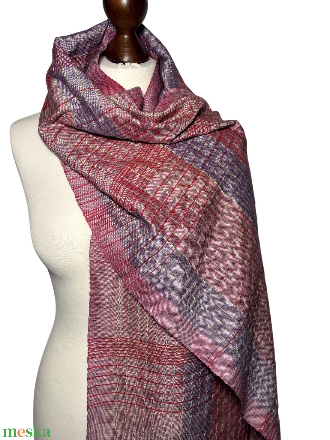 Kézzel szőtt Lilás Pirosas Selyem Kendő - ruha & divat - sál, sapka, kendő - kendő - Meska.hu