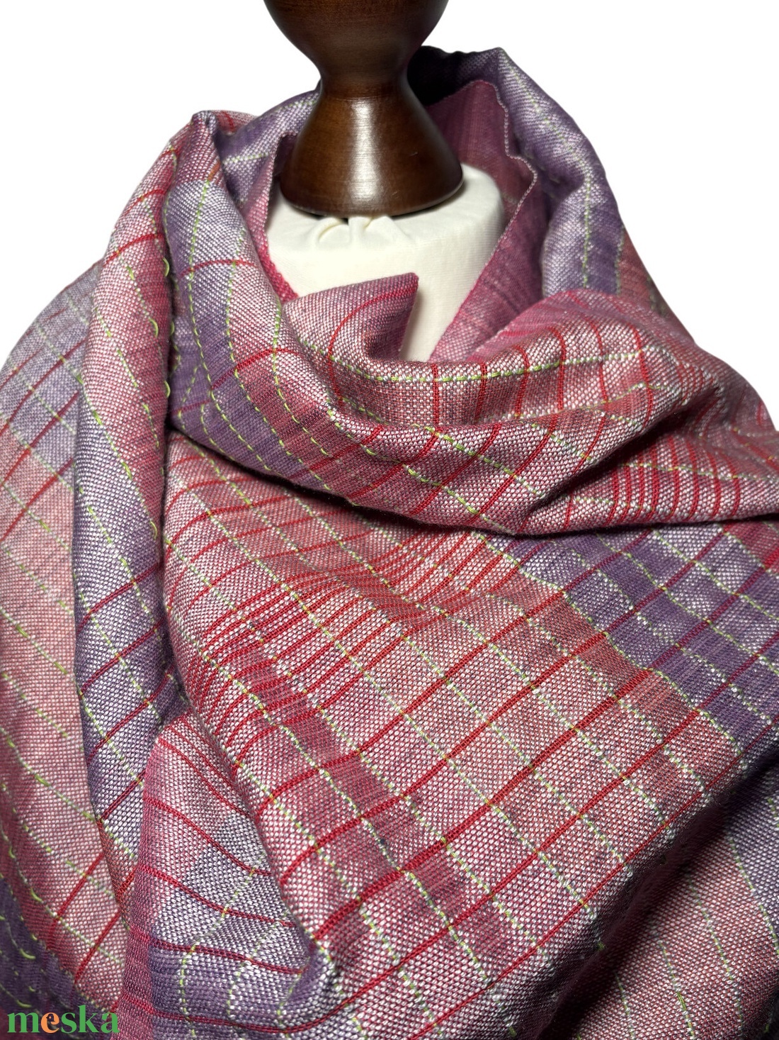 Kézzel szőtt Lilás Pirosas Selyem Kendő - ruha & divat - sál, sapka, kendő - kendő - Meska.hu