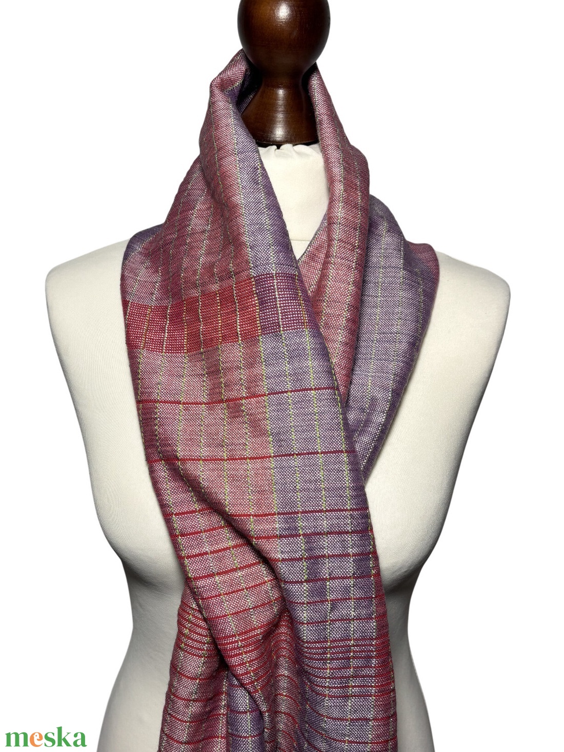 Kézzel szőtt Lilás Pirosas Selyem Kendő - ruha & divat - sál, sapka, kendő - kendő - Meska.hu