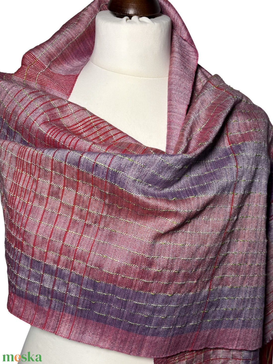 Kézzel szőtt Lilás Pirosas Selyem Kendő - ruha & divat - sál, sapka, kendő - kendő - Meska.hu