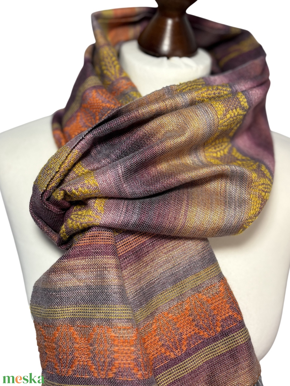 Kézzel szőtt Mályva - Sárga Selyem Merino kendő, Elegáns női kiegészítő - ruha & divat - sál, sapka, kendő - kendő - Meska.hu