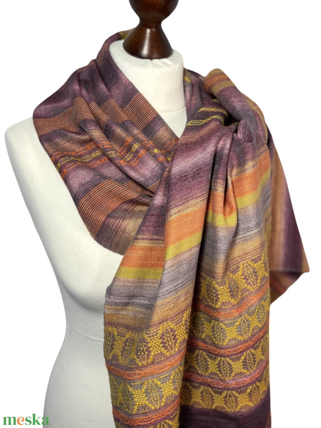 Kézzel szőtt Mályva - Sárga Selyem Merino kendő, Elegáns női kiegészítő - ruha & divat - sál, sapka, kendő - kendő - Meska.hu