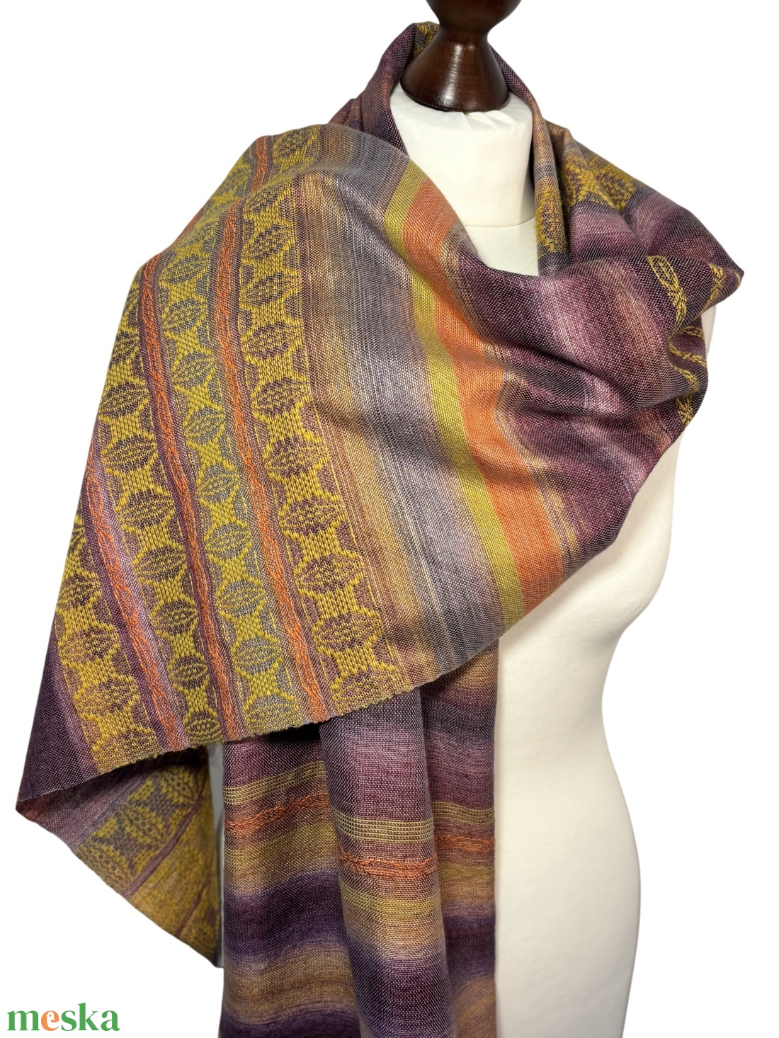 Kézzel szőtt Mályva - Sárga Selyem Merino kendő, Elegáns női kiegészítő - ruha & divat - sál, sapka, kendő - kendő - Meska.hu