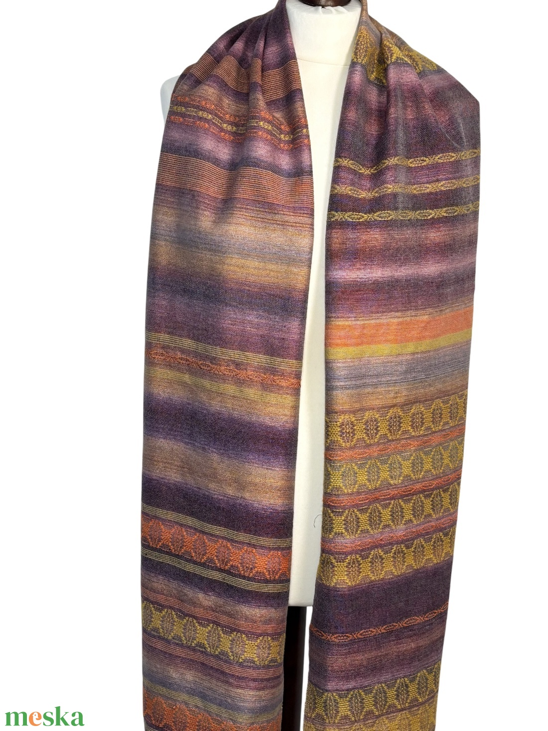 Kézzel szőtt Mályva - Sárga Selyem Merino kendő, Elegáns női kiegészítő - ruha & divat - sál, sapka, kendő - kendő - Meska.hu