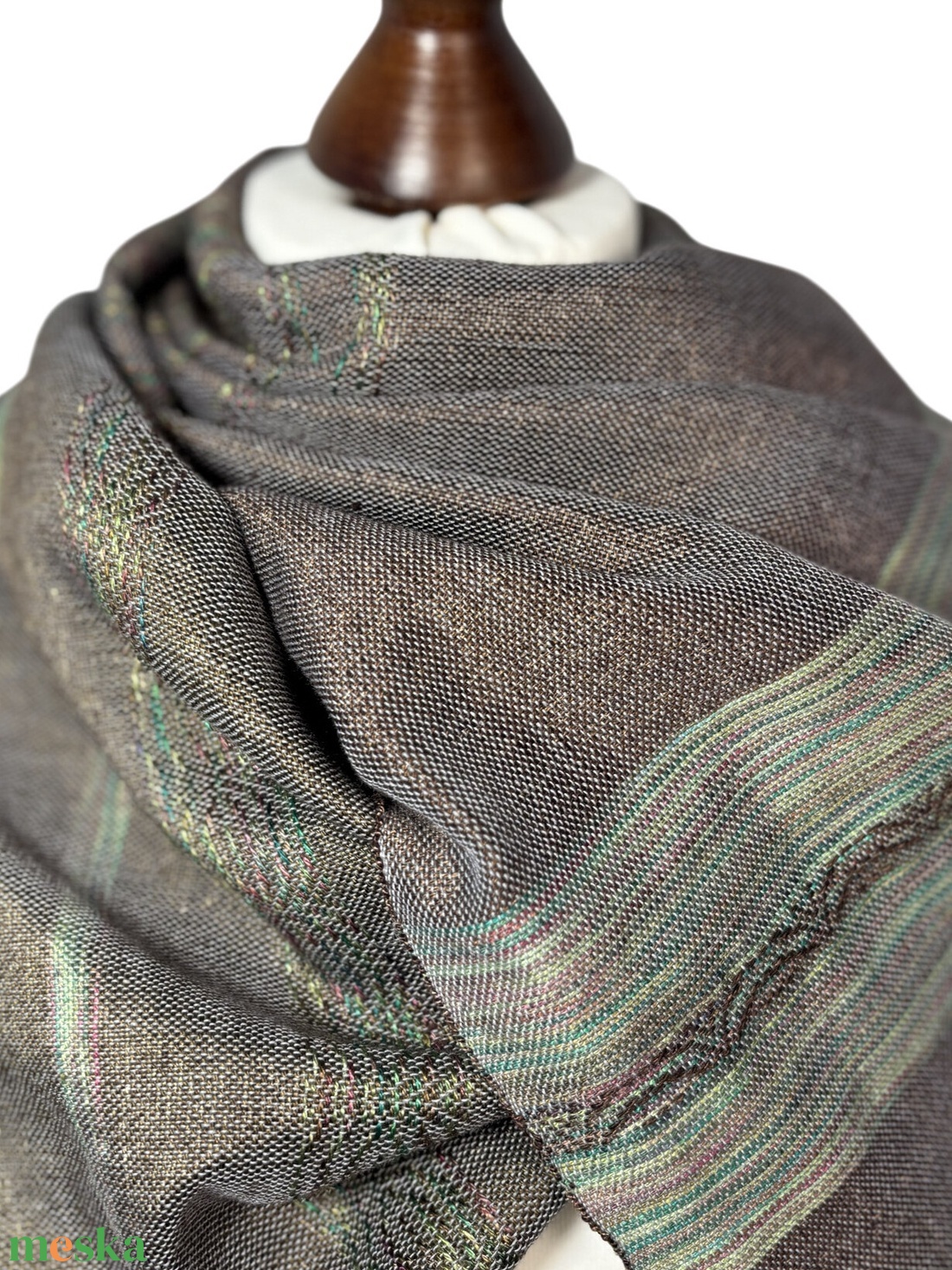 Kézzel szőtt Mohazöld Barna Selyem Merino kendő, Elegáns női kiegészítő - ruha & divat - sál, sapka, kendő - kendő - Meska.hu