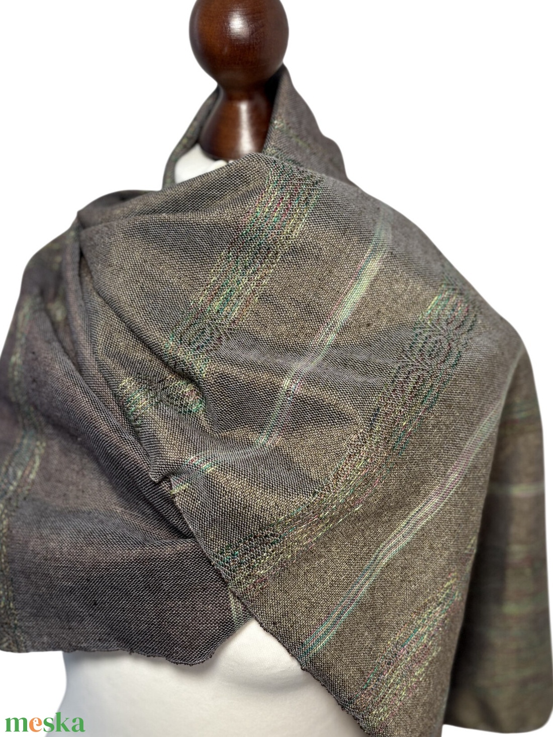 Kézzel szőtt Mohazöld Barna Selyem Merino kendő, Elegáns női kiegészítő - ruha & divat - sál, sapka, kendő - kendő - Meska.hu