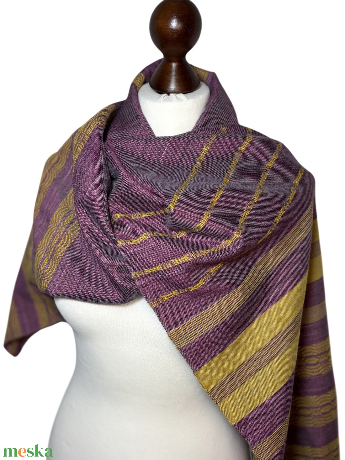 Kézzel szőtt Lila - Sárga Selyem Merino kendő, Elegáns női kiegészítő - ruha & divat - sál, sapka, kendő - kendő - Meska.hu