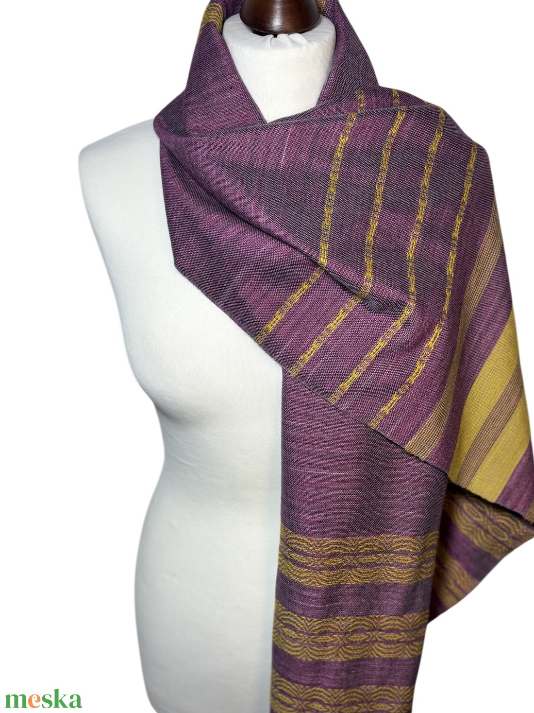 Kézzel szőtt Lila - Sárga Selyem Merino kendő, Elegáns női kiegészítő - ruha & divat - sál, sapka, kendő - kendő - Meska.hu