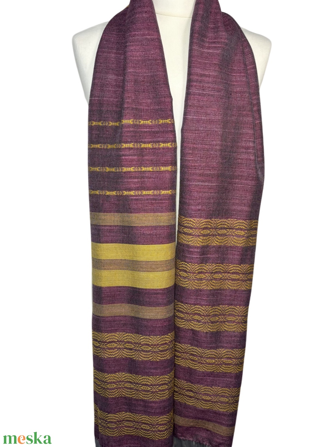 Kézzel szőtt Lila - Sárga Selyem Merino kendő, Elegáns női kiegészítő - ruha & divat - sál, sapka, kendő - kendő - Meska.hu