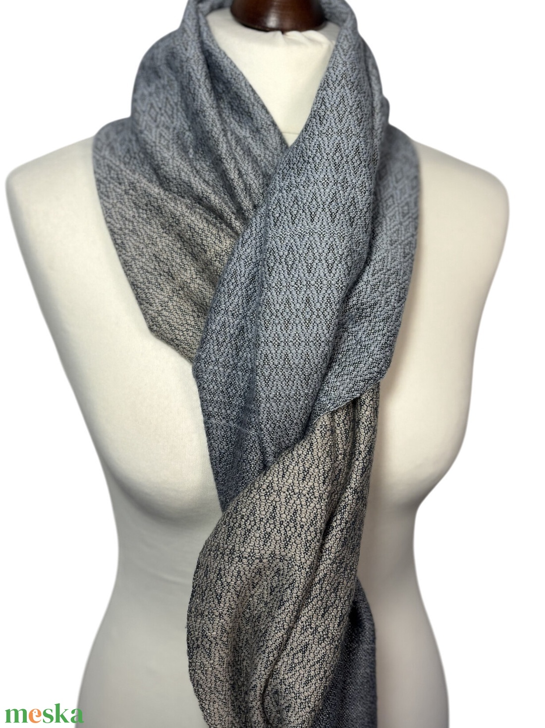 Kézzel szőtt elegáns Kék Szürke színátmenetes Merino Kendő - ruha & divat - sál, sapka, kendő - kendő - Meska.hu