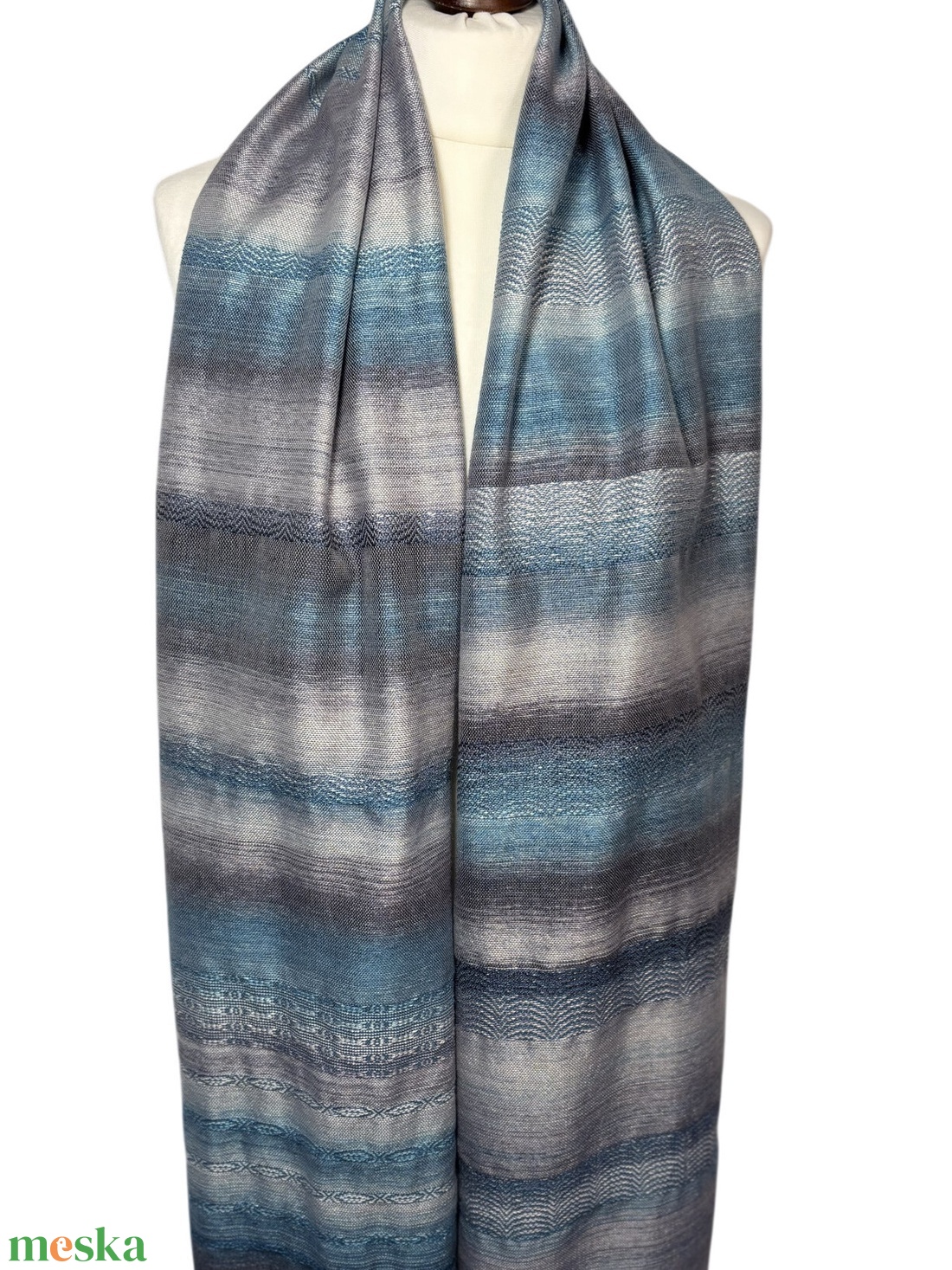 Kézzel szőtt kék Selyem kendő, Elegáns női kiegészítő - ruha & divat - sál, sapka, kendő - kendő - Meska.hu