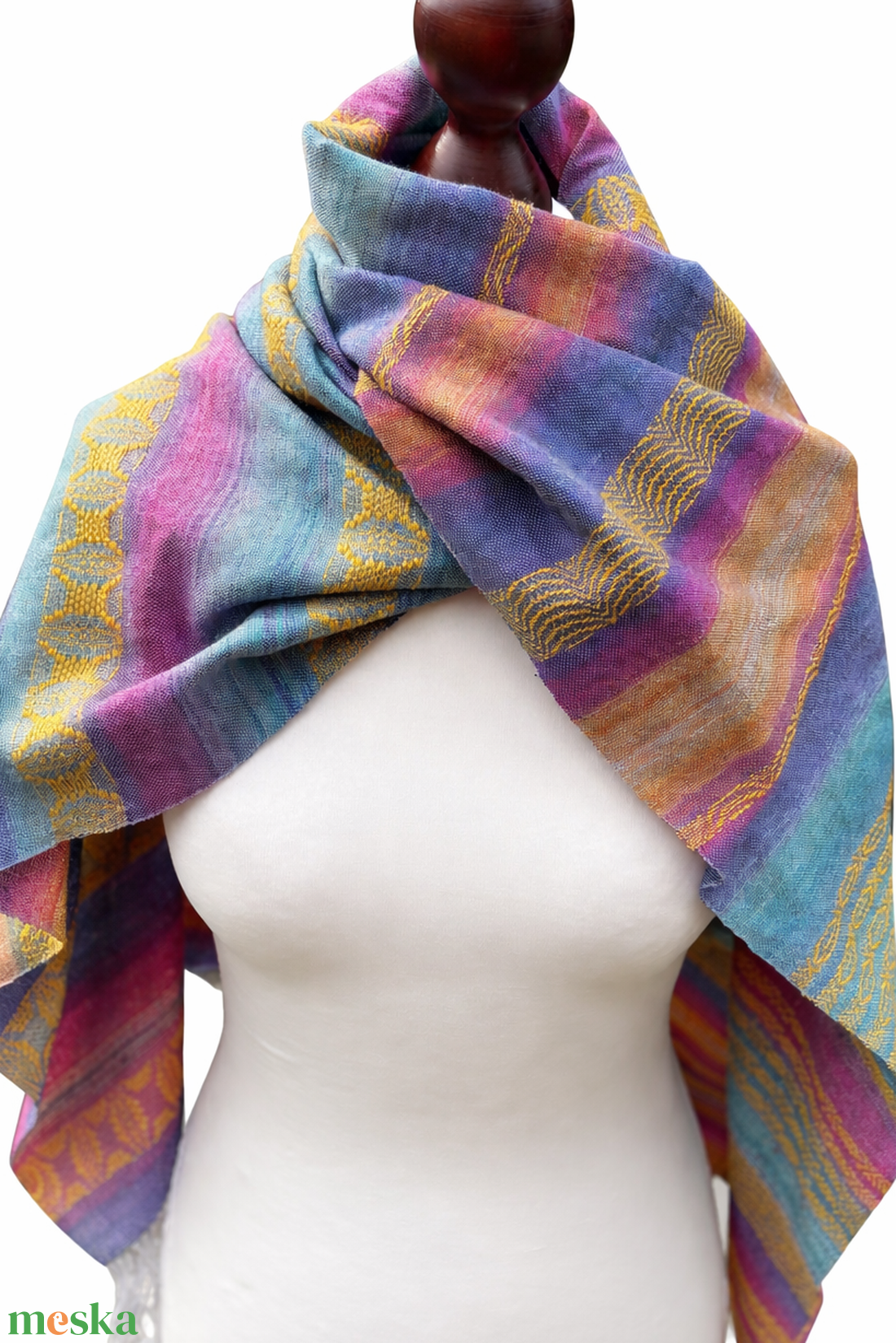 Kézzel szőtt Szívárvány Selyem-, Merinókendő, Elegáns női kiegészítő - ruha & divat - sál, sapka, kendő - kendő - Meska.hu