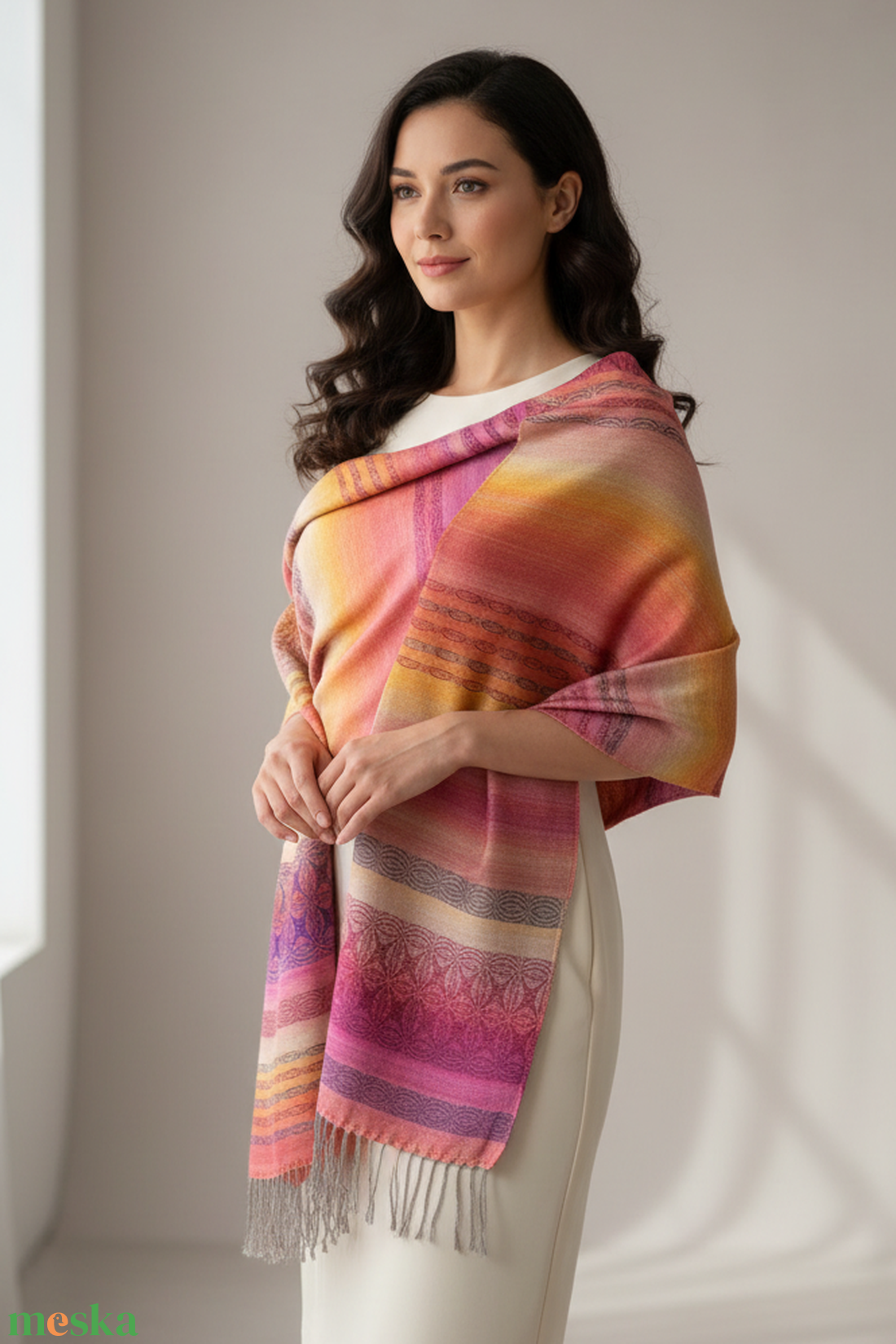 Kézzel szőtt Naplemente Selyemkendő, Elegáns női kiegészítő - ruha & divat - sál, sapka, kendő - kendő - Meska.hu