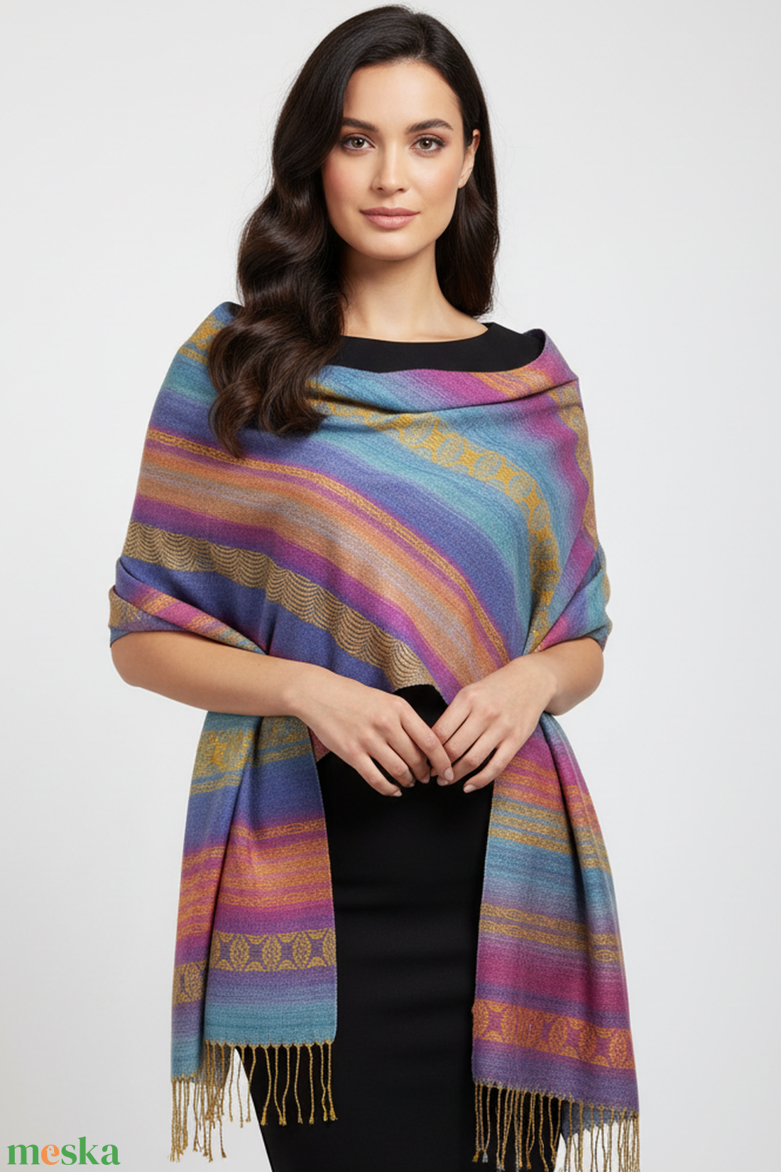 Kézzel szőtt Szívárvány Selyem-, Merinókendő, Elegáns női kiegészítő - ruha & divat - sál, sapka, kendő - kendő - Meska.hu