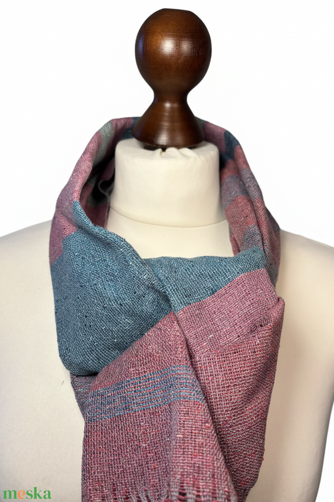 Kézzel szőtt rövidebb málna, rózsaszín csíkos selyemsál - ruha & divat - sál, sapka, kendő - vállkendő - Meska.hu