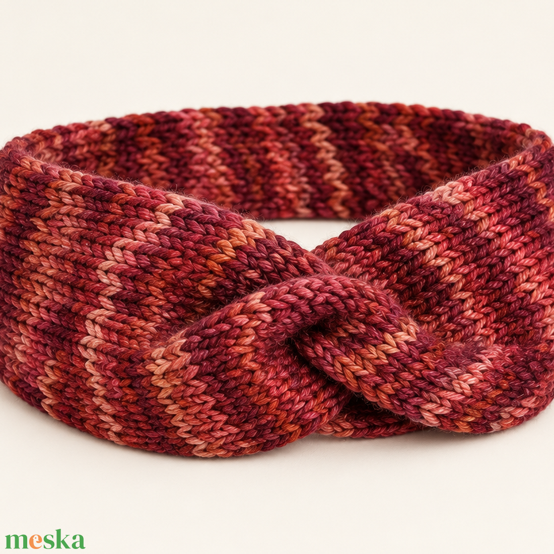 Gyermek Bordó Kötött Merino Gyapjú egyedi Csavart Fejpánt Fülmelegítő - ruha & divat - sál, sapka, kendő - fejpánt - Meska.hu