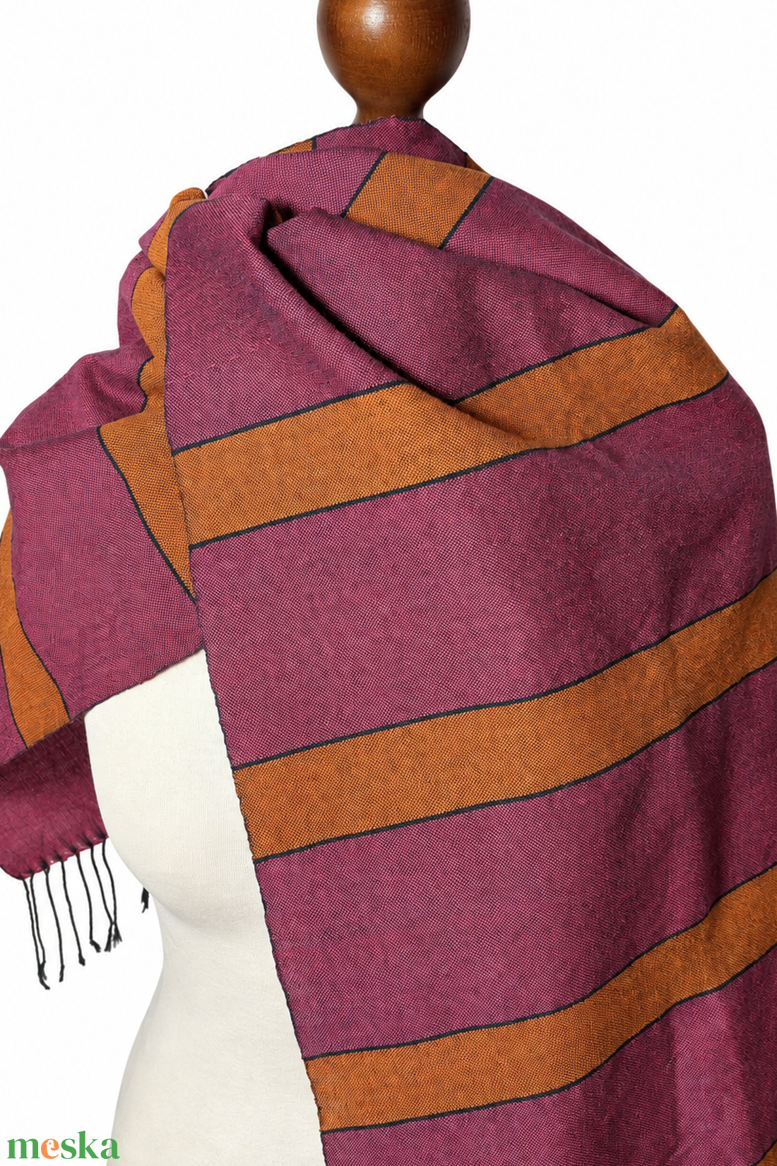 Kézzel szőtt csíkos Pink Narancs Merino Kendő - ruha & divat - sál, sapka, kendő - kendő - Meska.hu
