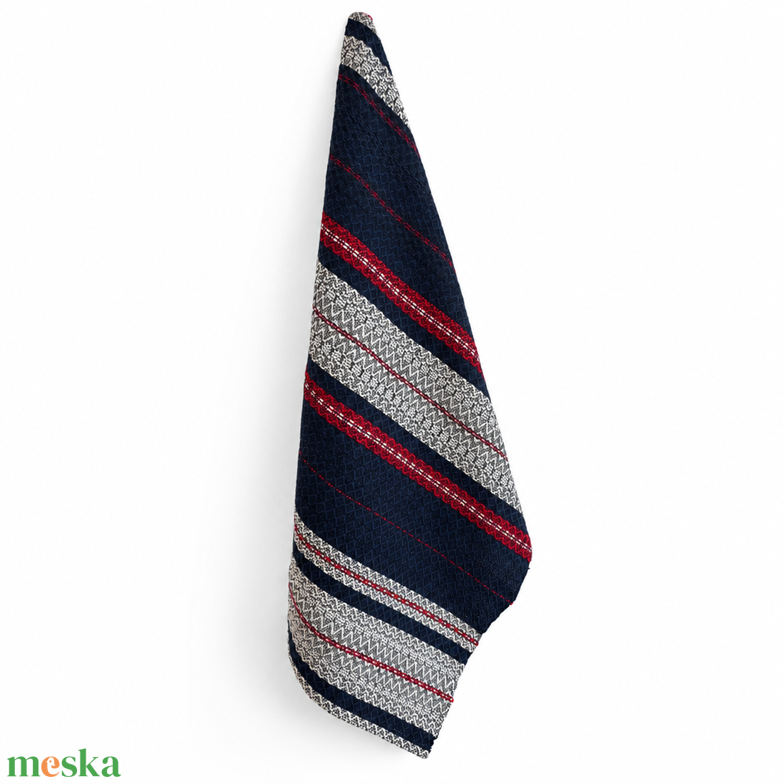 Kézzel szőtt, vastag pamut konyhakendő � piros, sötétkék és törtfehér, 47x60 cm - otthon & életmód - konyhafelszerelés, tálalás - konyhai textil - konyharuha & törlőkendő - Meska.hu