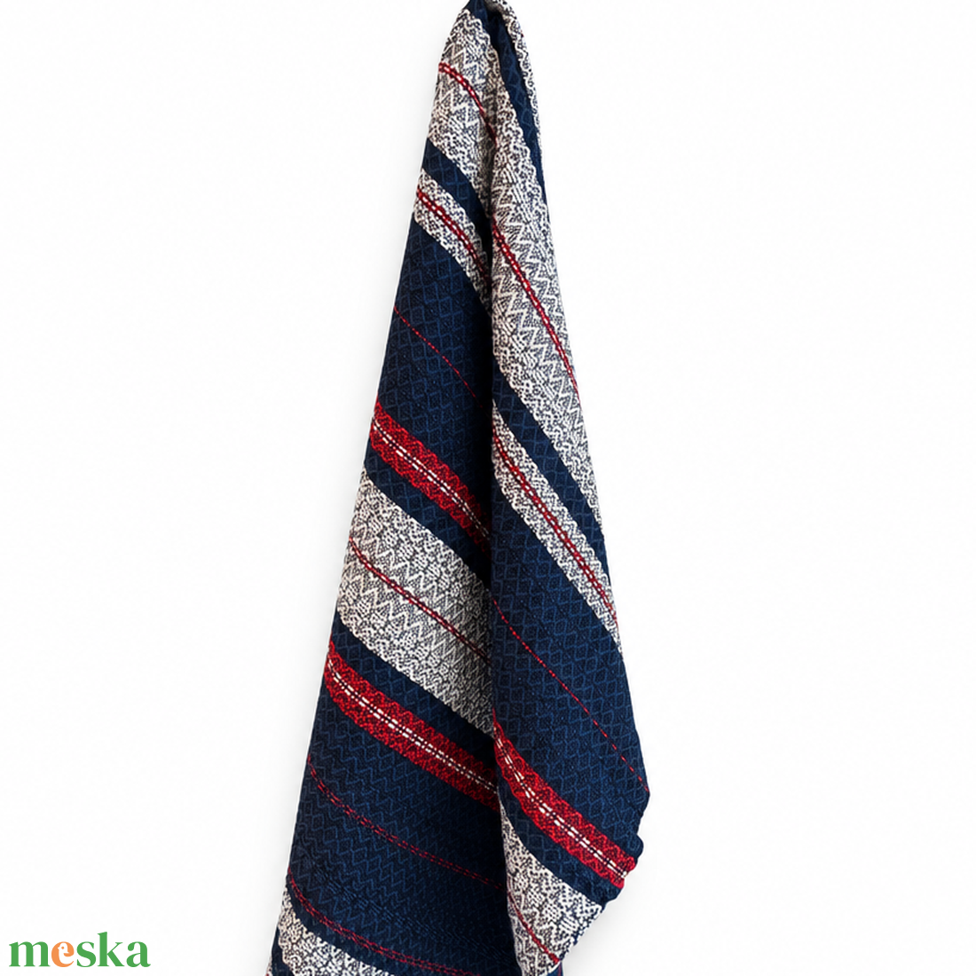 Kézzel szőtt, vastag pamut konyhakendő � piros, sötétkék és törtfehér, 47x60 cm - otthon & életmód - konyhafelszerelés, tálalás - konyhai textil - konyharuha & törlőkendő - Meska.hu