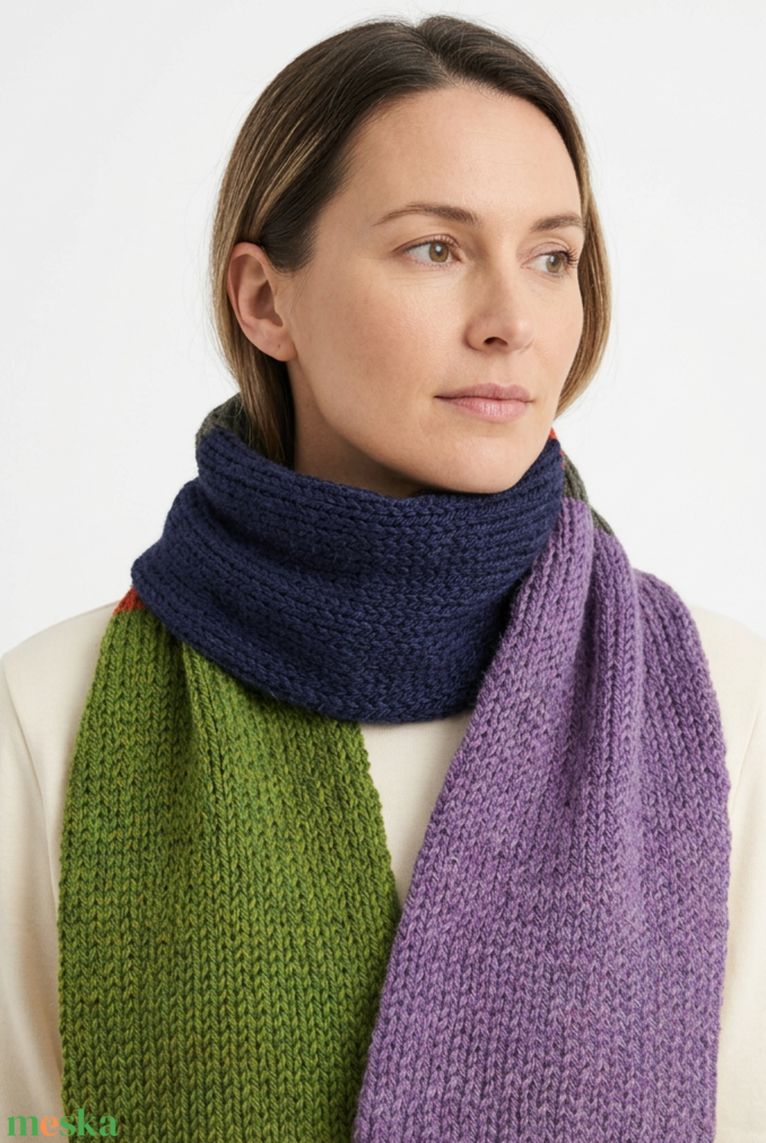 Zöld Narancs Kék Lila Kötött Merino Gyapjú Sál 158 x 16 cm - ruha & divat - sál, sapka, kendő - sál - Meska.hu