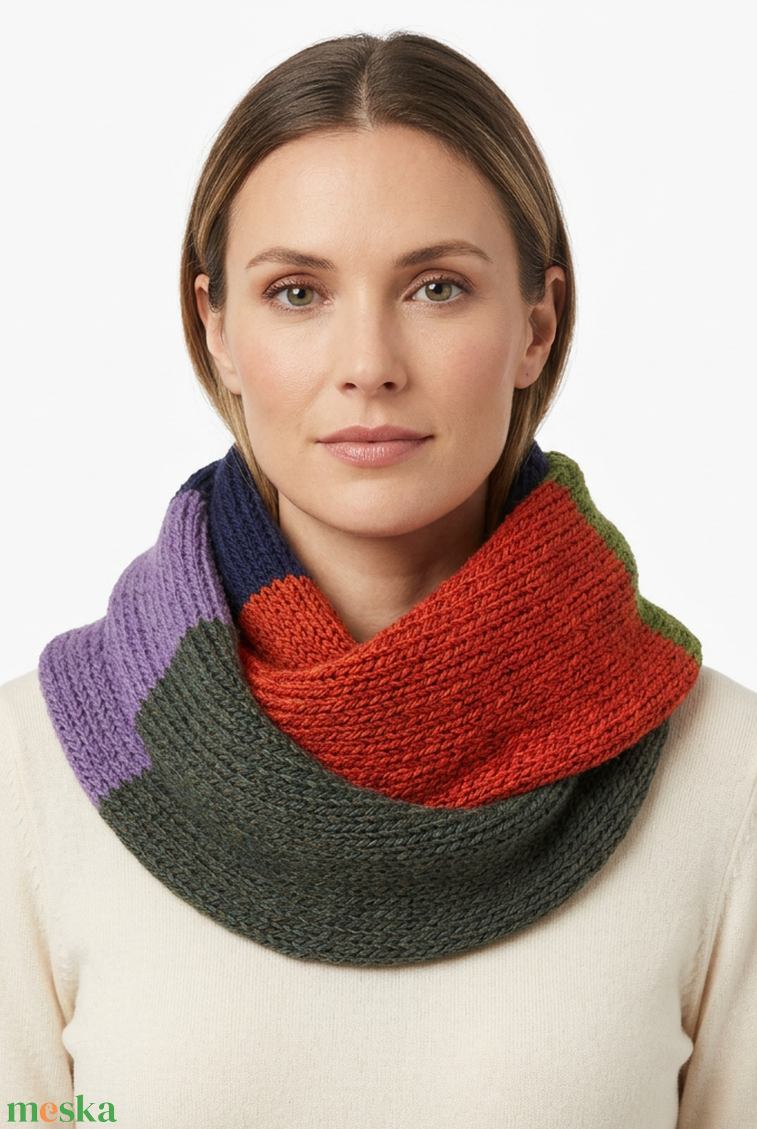 Zöld Narancs Kék Lila Kötött Merino Gyapjú Sál 158 x 16 cm - ruha & divat - sál, sapka, kendő - sál - Meska.hu