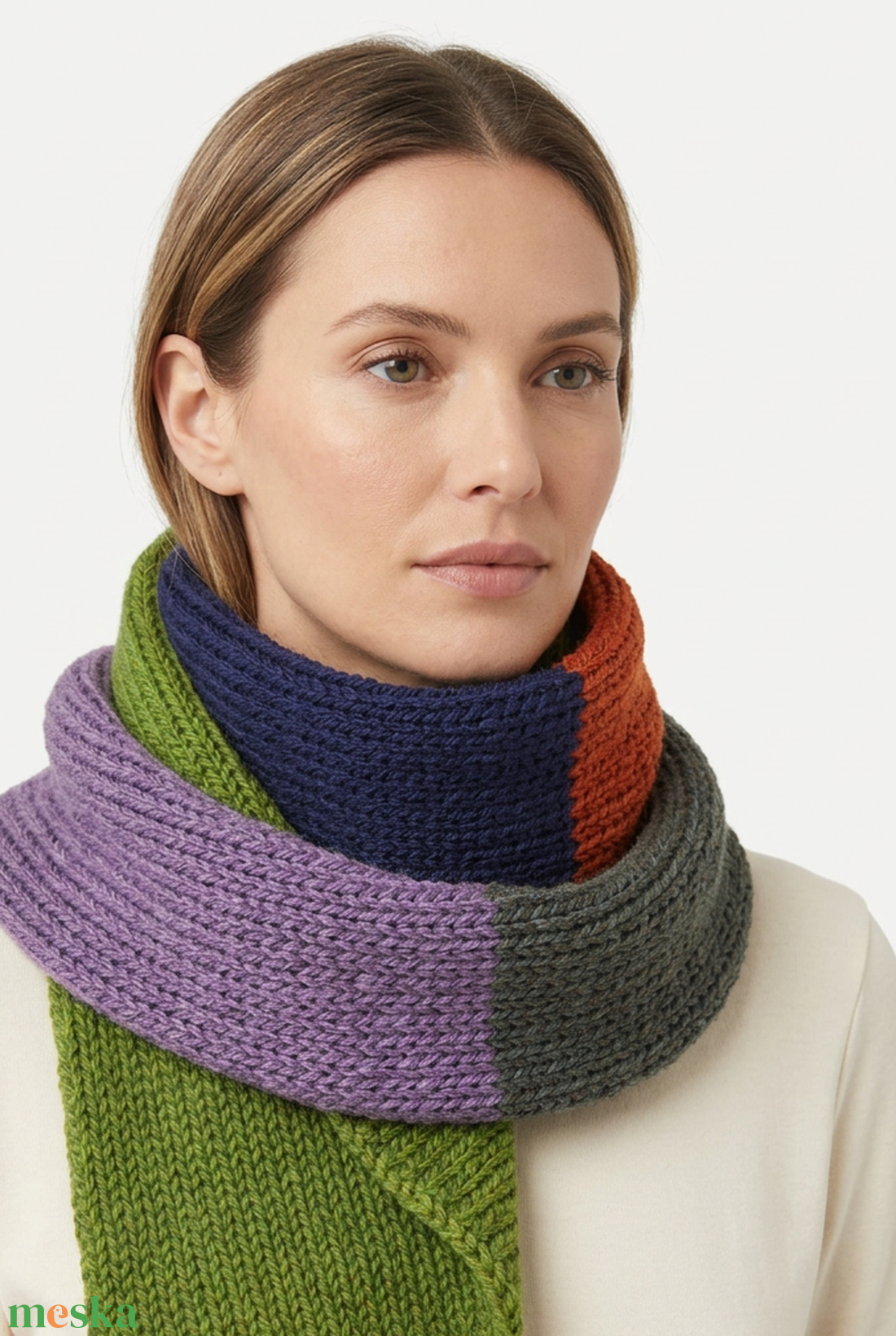 Zöld Narancs Kék Lila Kötött Merino Gyapjú Sál 158 x 16 cm - ruha & divat - sál, sapka, kendő - sál - Meska.hu