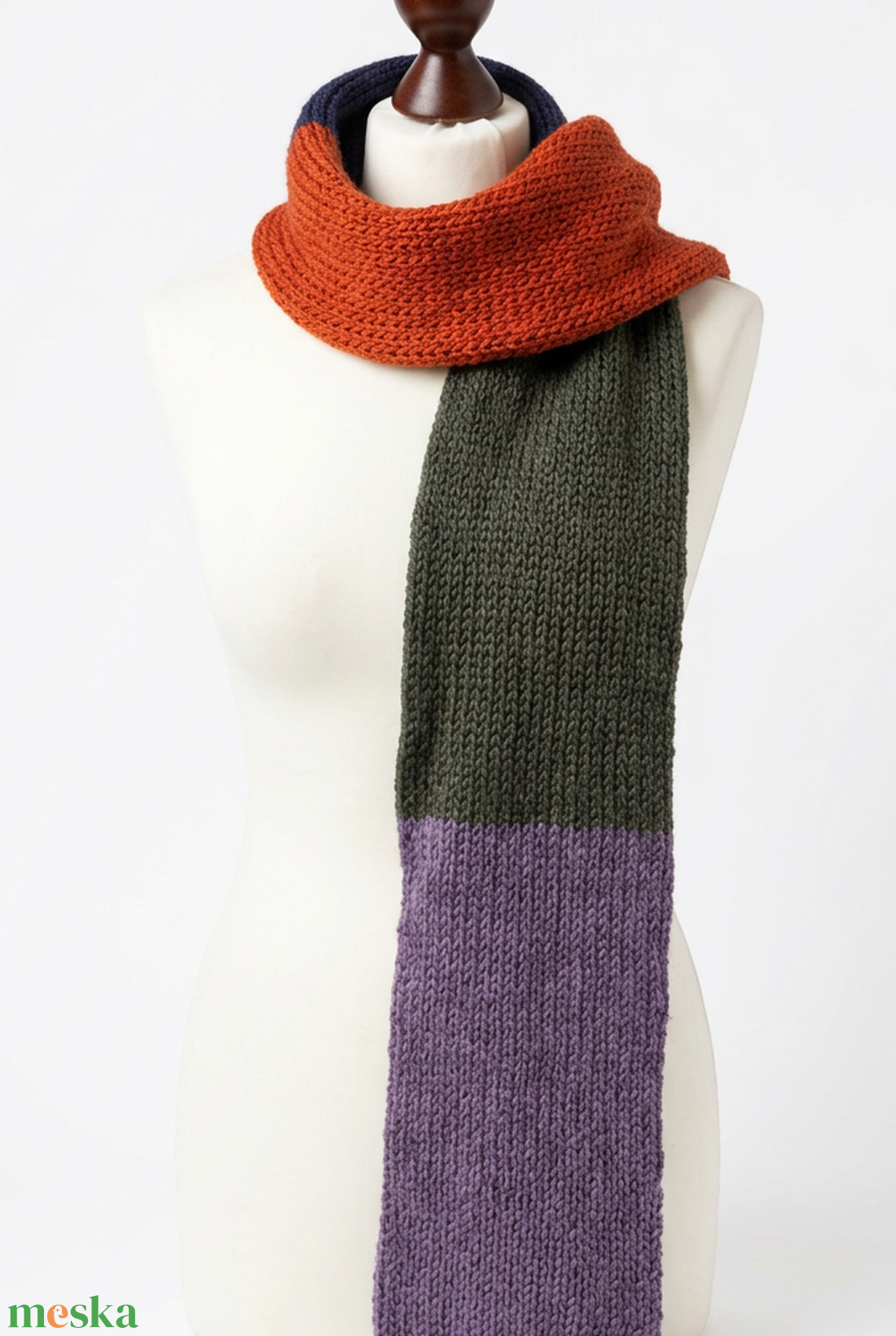 Zöld Narancs Kék Lila Kötött Merino Gyapjú Sál 158 x 16 cm - ruha & divat - sál, sapka, kendő - sál - Meska.hu